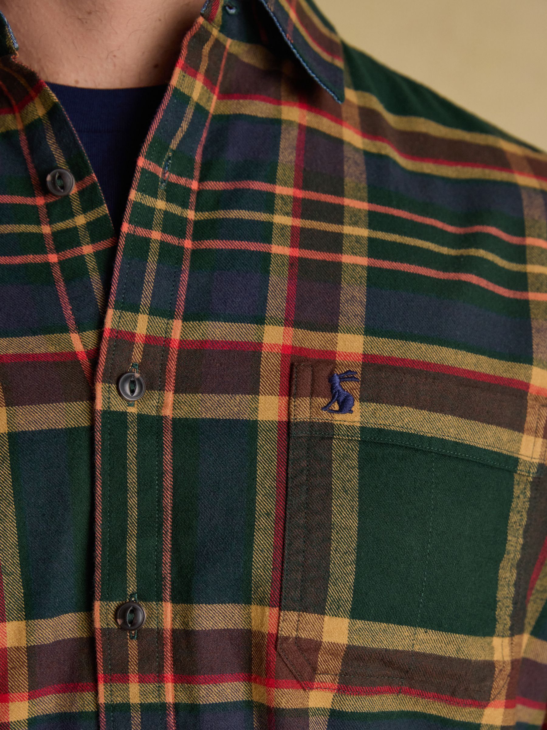 Brushed Flannel Green Check Cotton Shirt - Image 10 of 14