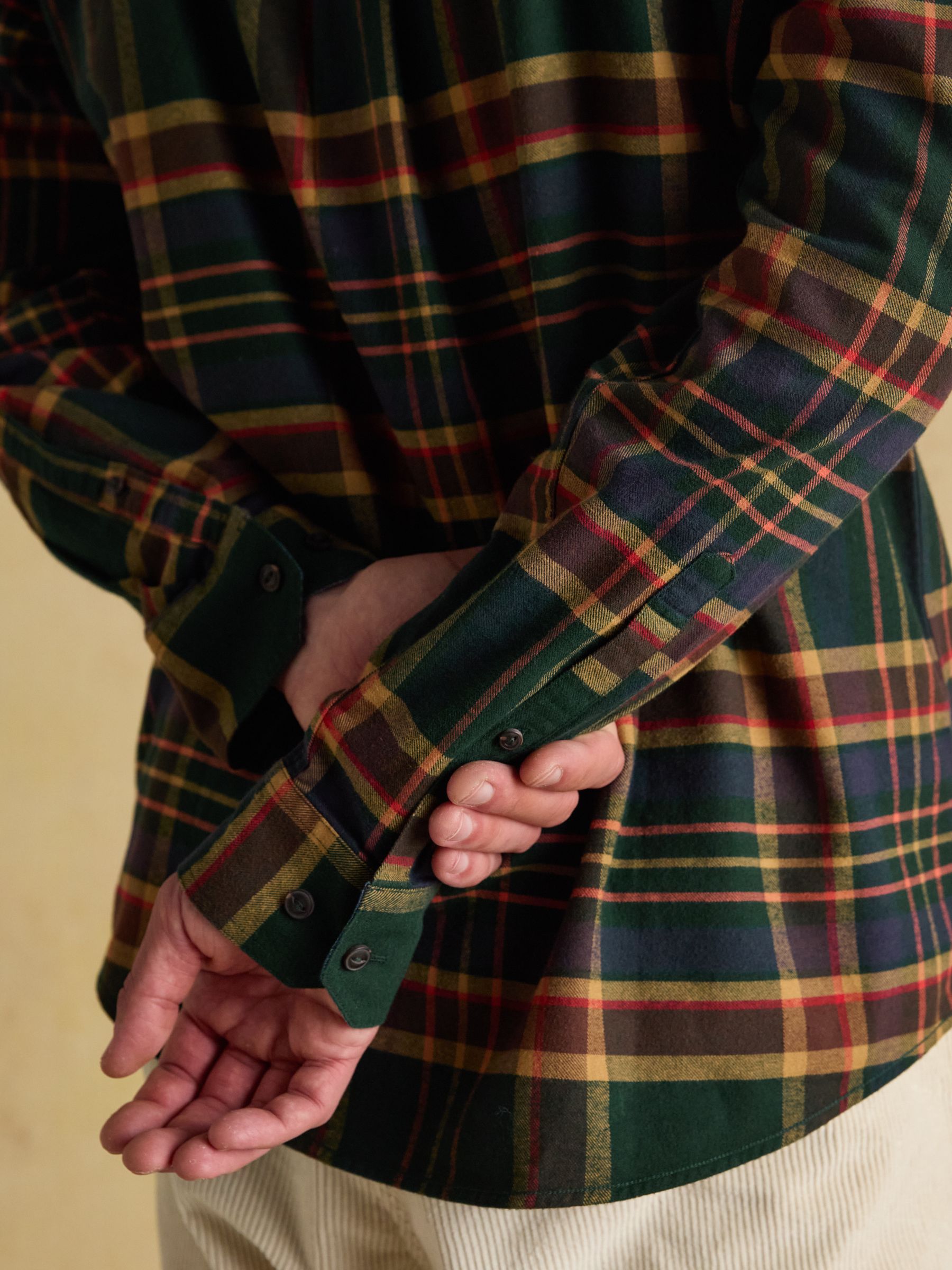 Brushed Flannel Green Check Cotton Shirt - Image 12 of 14