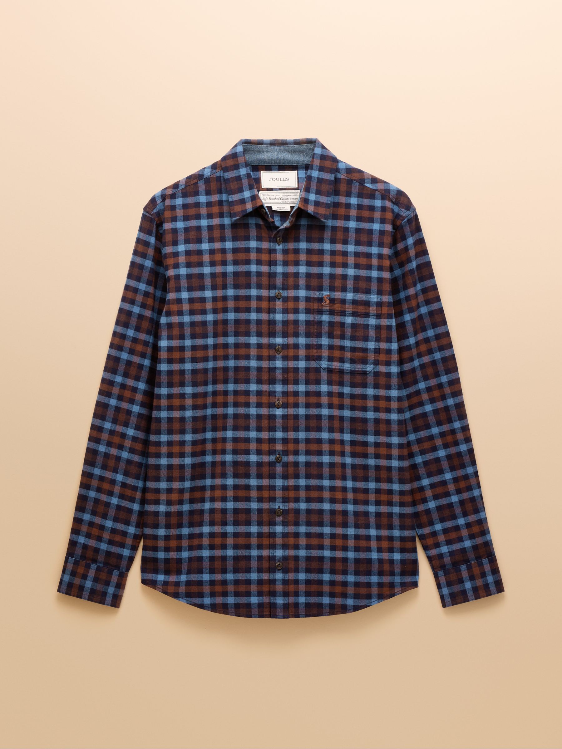 Brushed Flannel Brown & Navy Check Cotton Shirt - Image 8 of 8