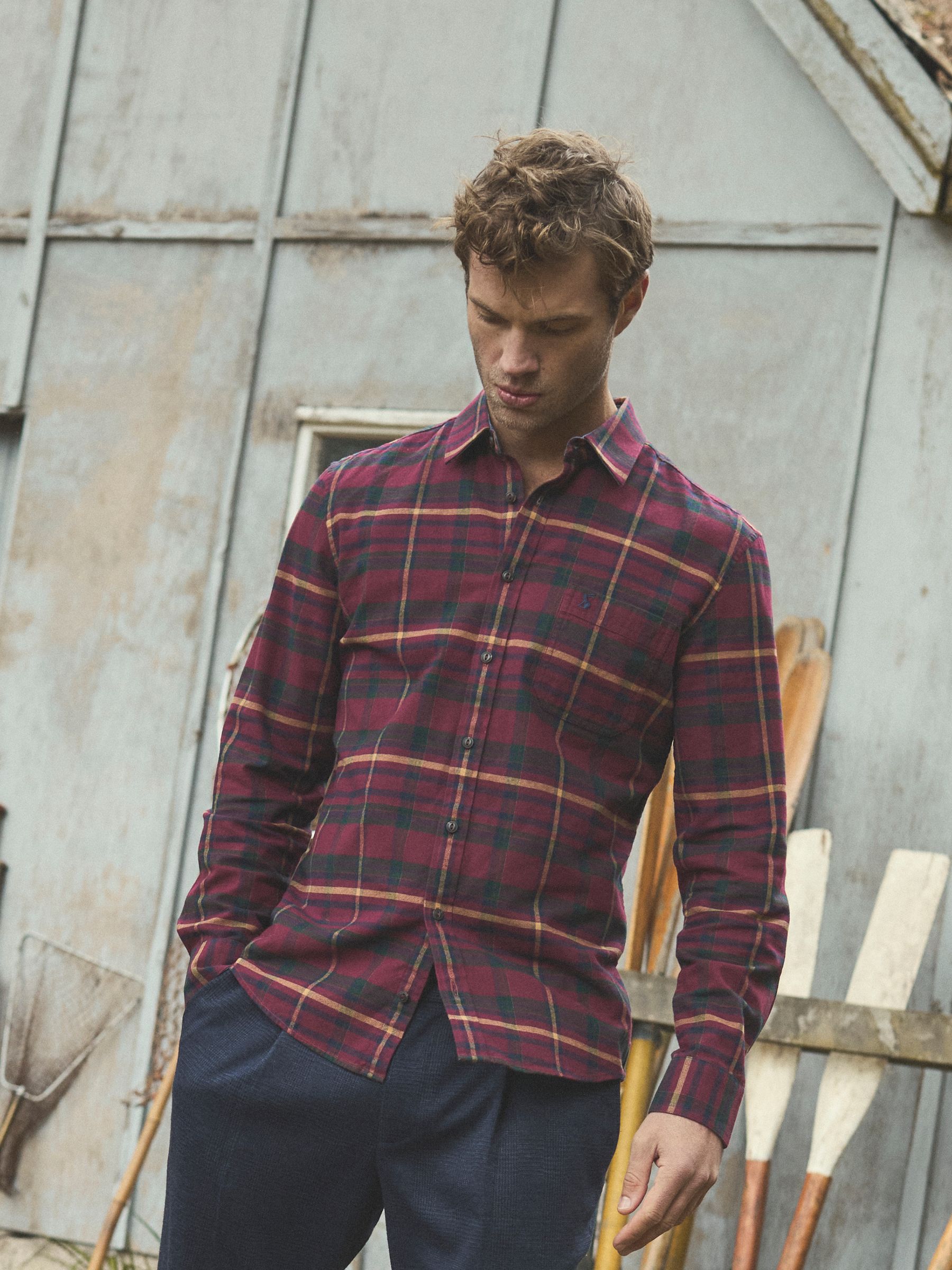 Brushed Flannel Burgundy Red Check Cotton Shirt - Image 1 of 16