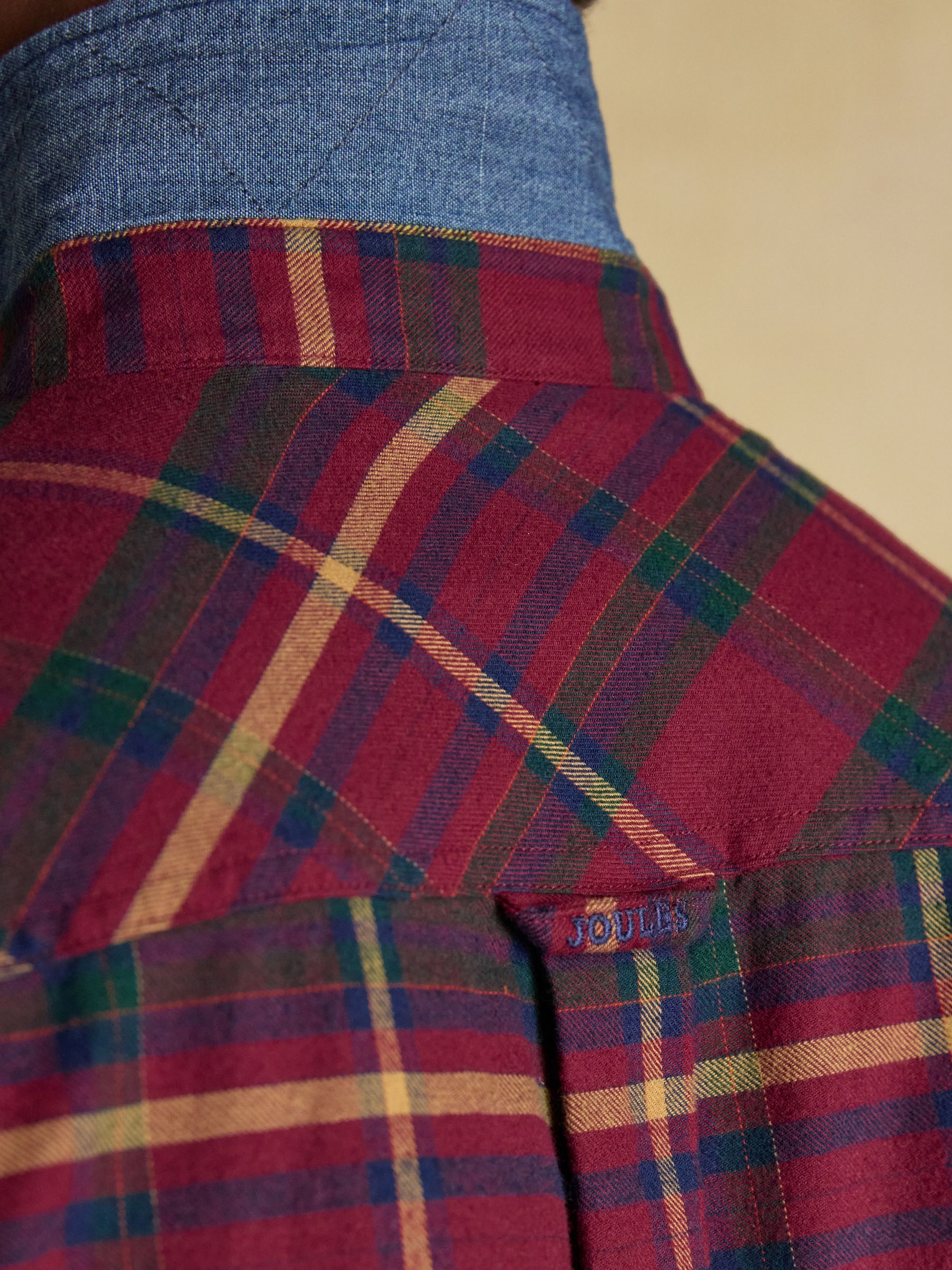 Brushed Flannel Burgundy Red Check Cotton Shirt - Image 12 of 16
