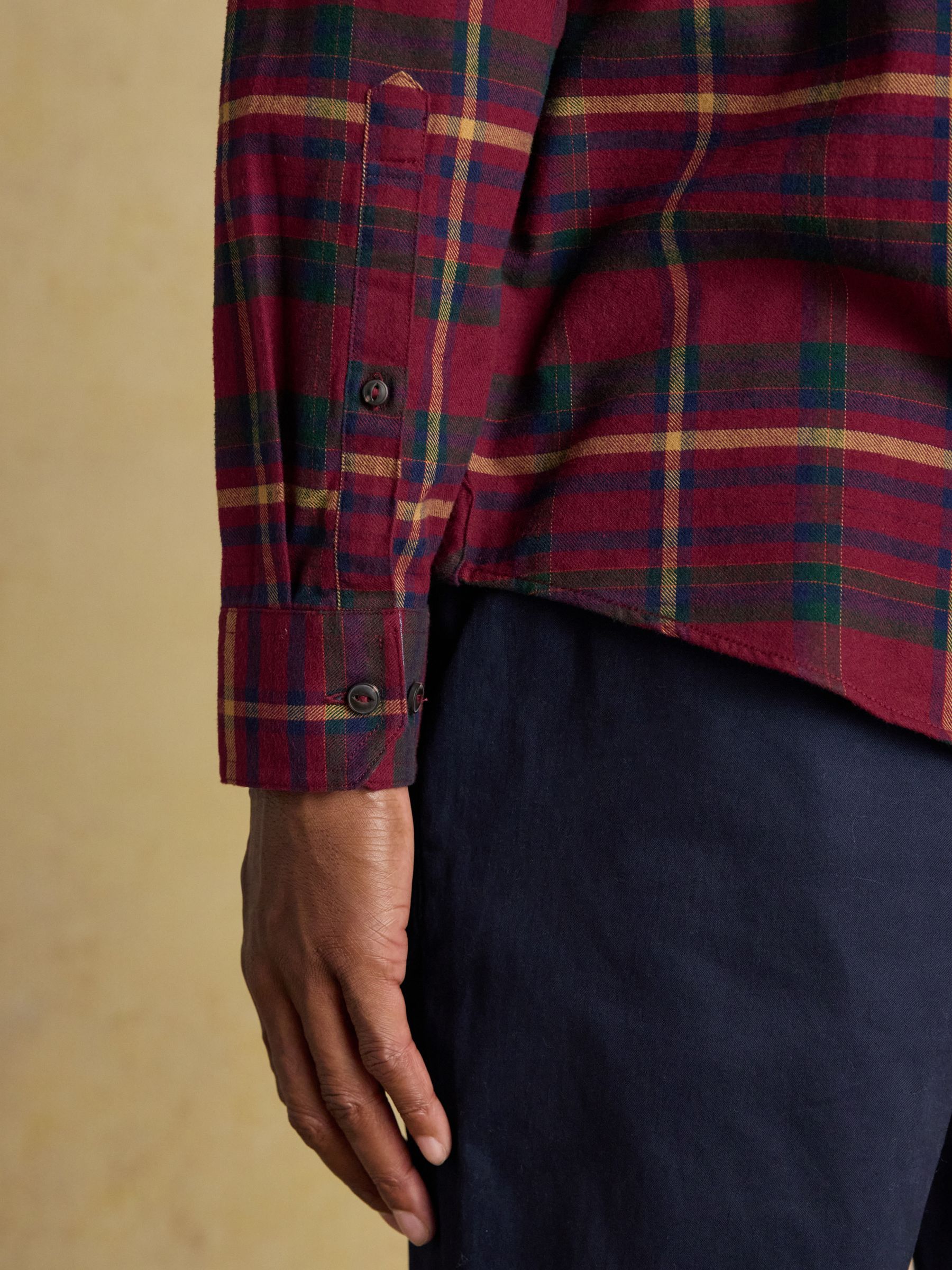 Brushed Flannel Burgundy Red Check Cotton Shirt - Image 13 of 16