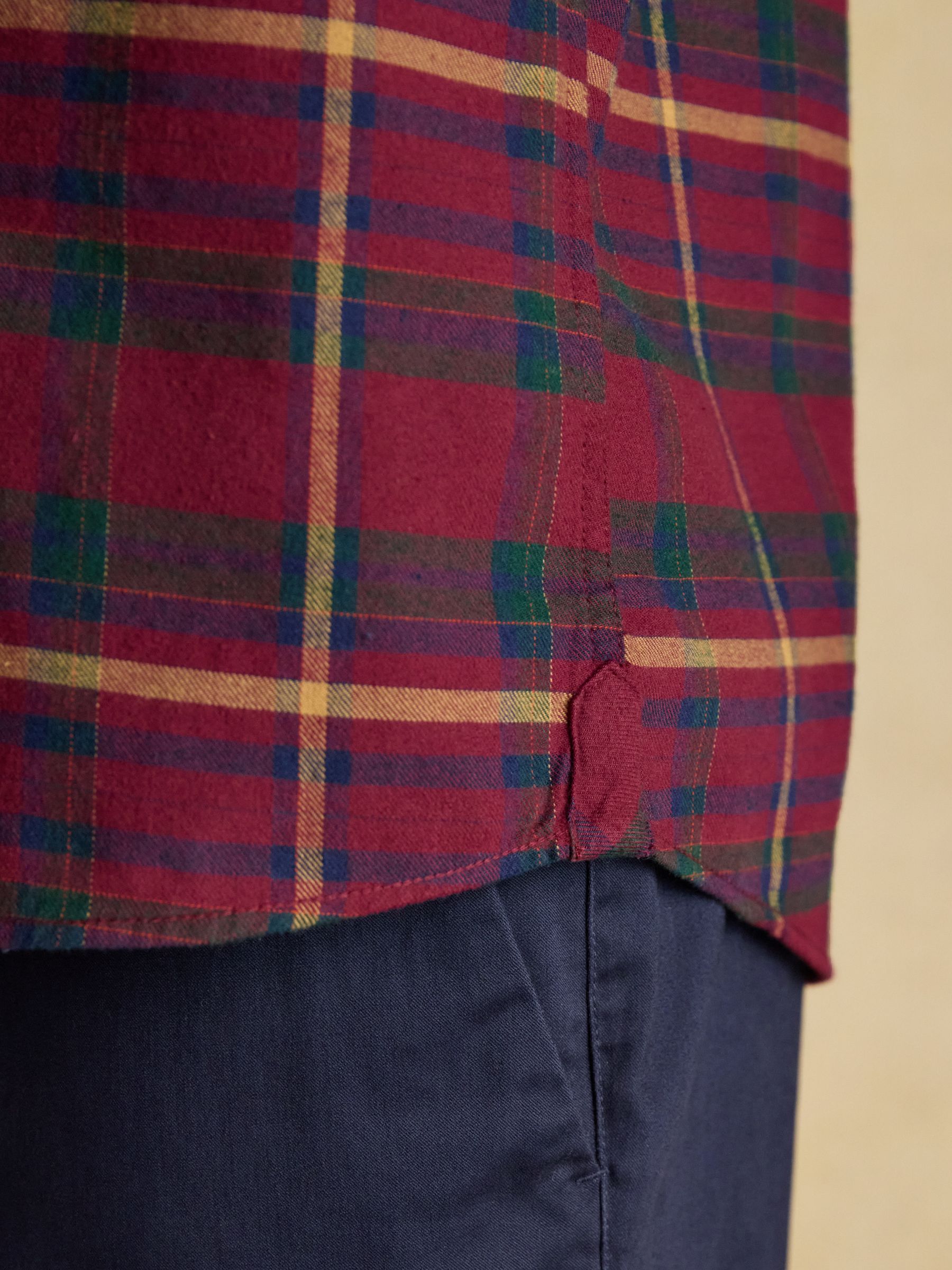 Brushed Flannel Burgundy Red Check Cotton Shirt - Image 14 of 16