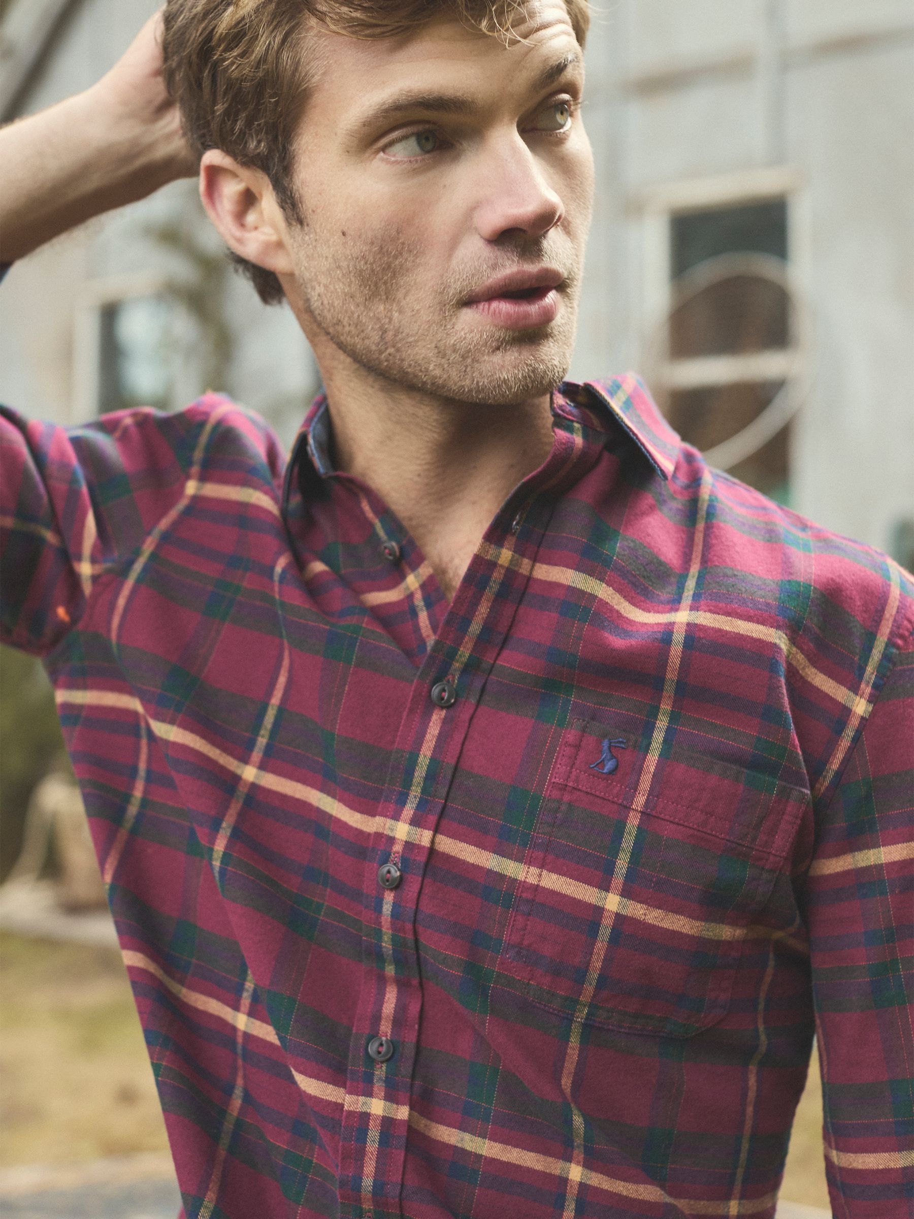 Brushed Flannel Burgundy Red Check Cotton Shirt - Image 4 of 16