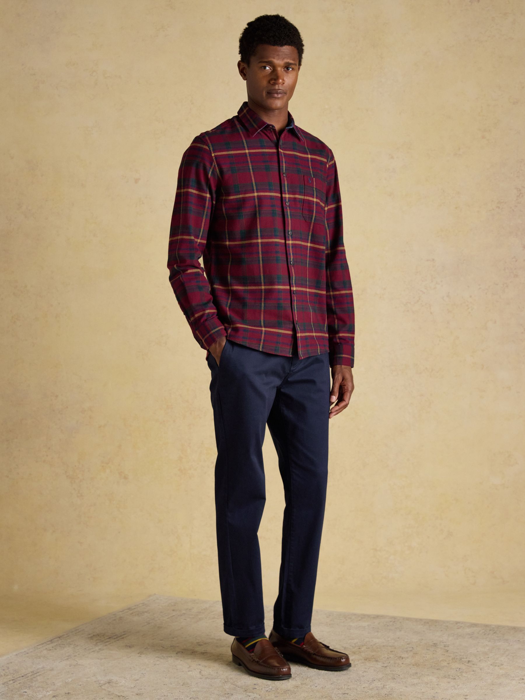 Brushed Flannel Burgundy Red Check Cotton Shirt - Image 7 of 16