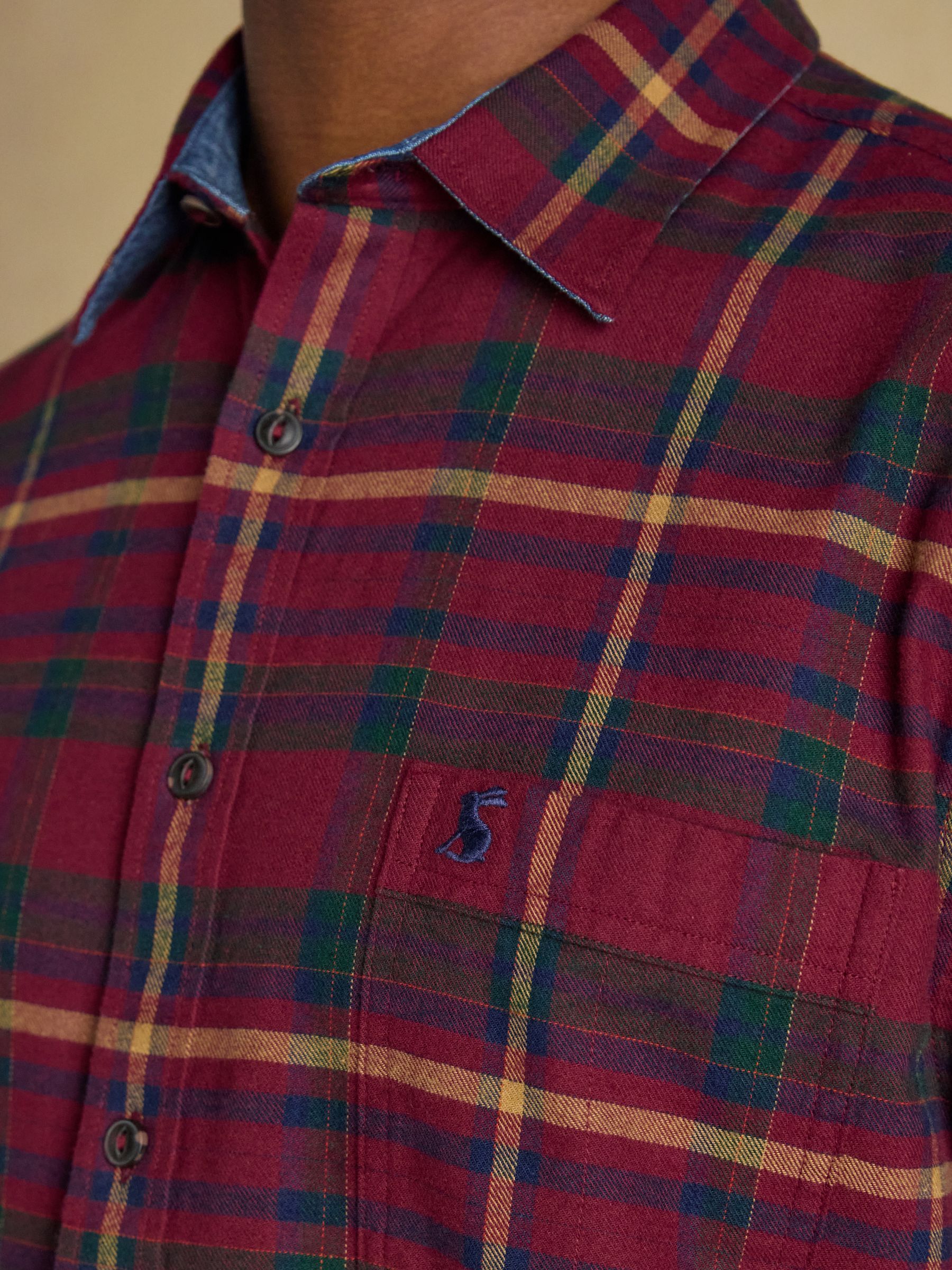 Brushed Flannel Burgundy Red Check Cotton Shirt - Image 8 of 16