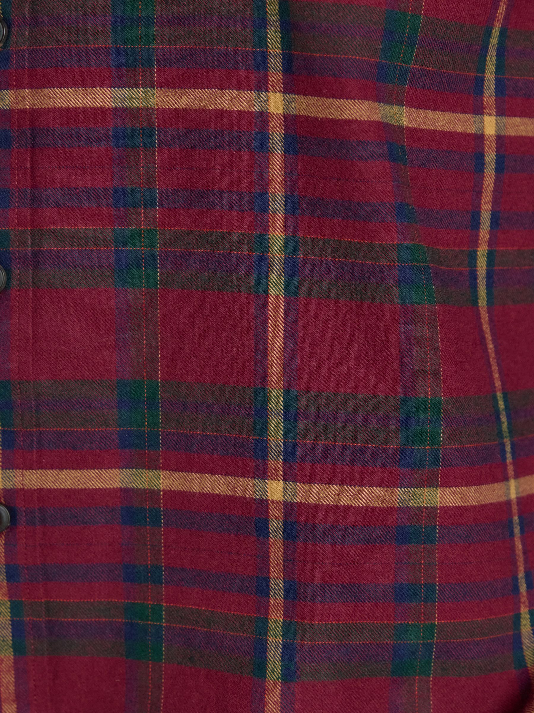 Brushed Flannel Burgundy Red Check Cotton Shirt - Image 9 of 16
