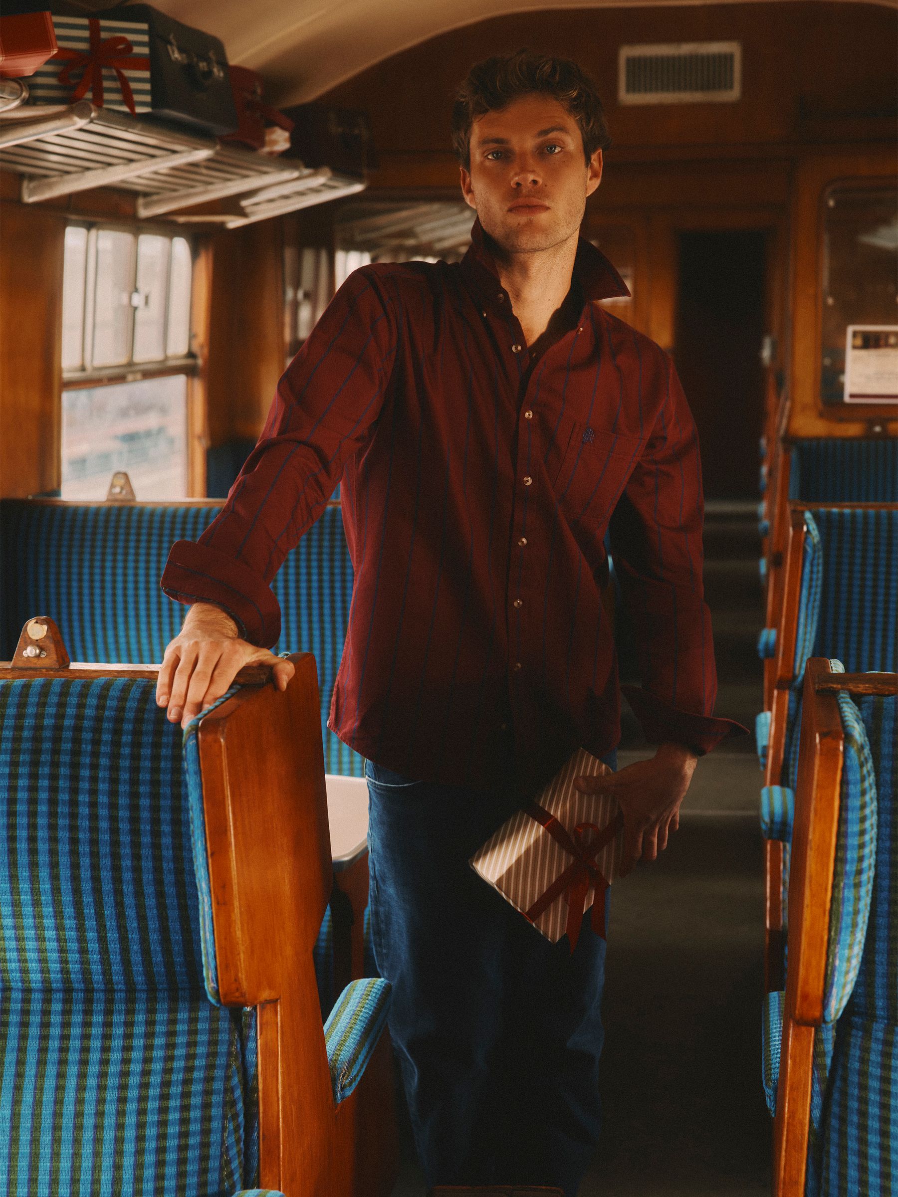 Cotton Twill Burgundy Red Stripe Shirt - Image 2 of 14 Cotton Twill Burgundy Red Stripe Shirt - Image 2 of 14