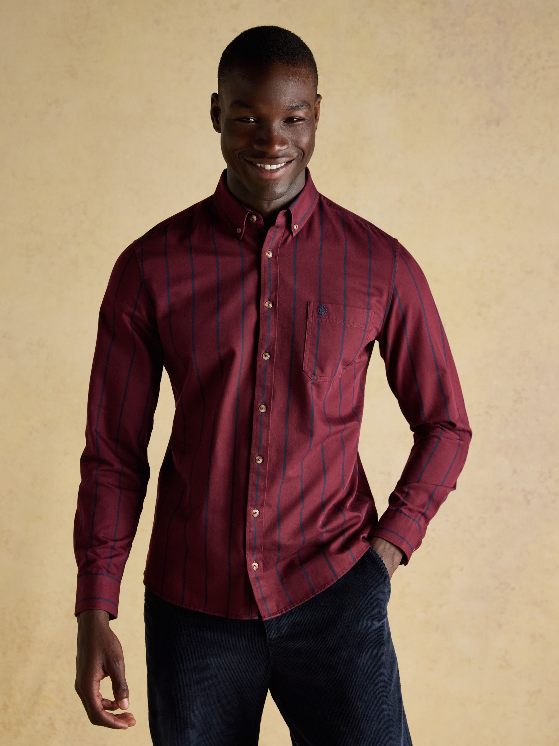 Cotton Twill Burgundy Red Stripe Shirt - Image 3 of 14