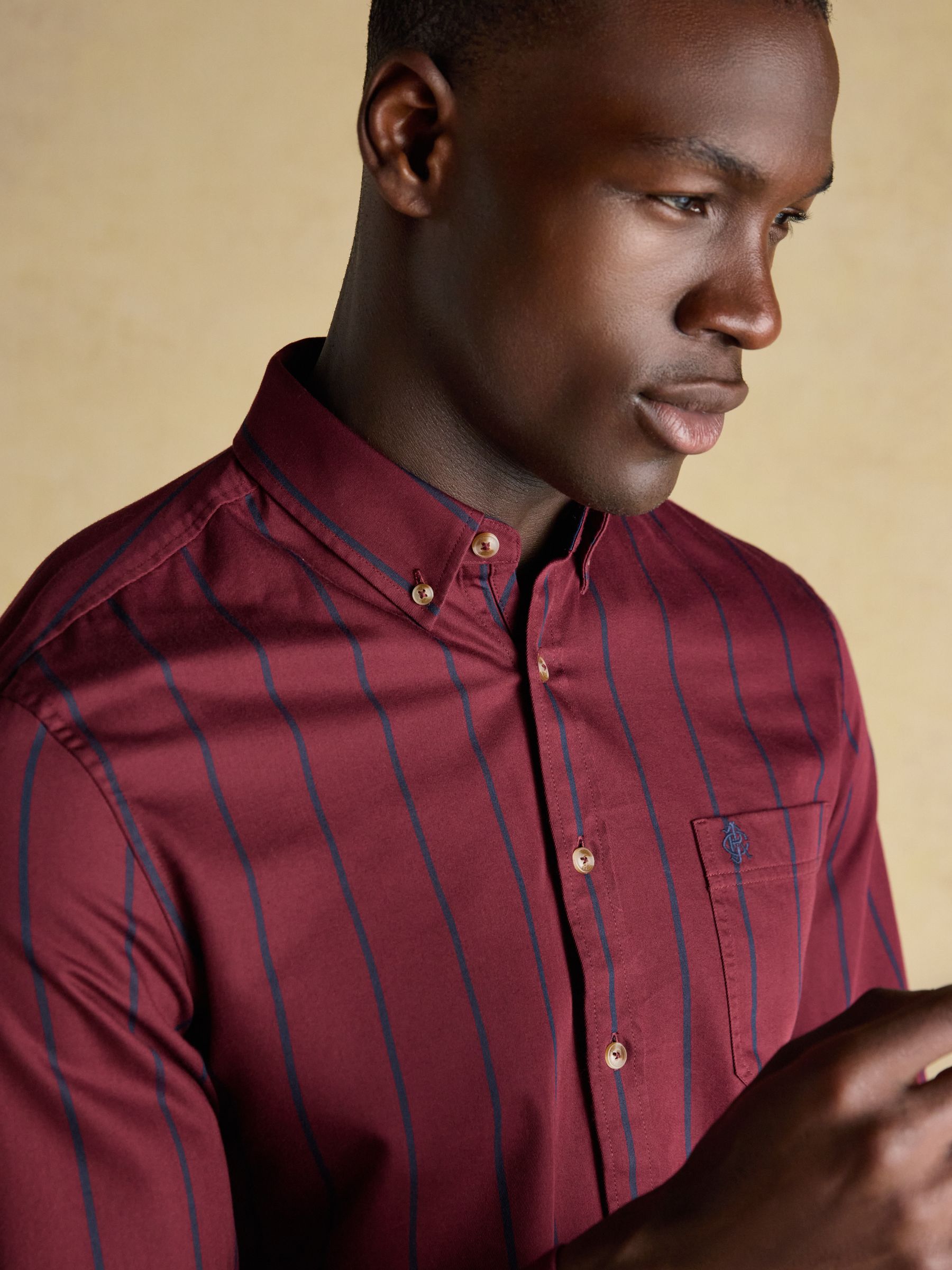 Cotton Twill Burgundy Red Stripe Shirt - Image 5 of 14