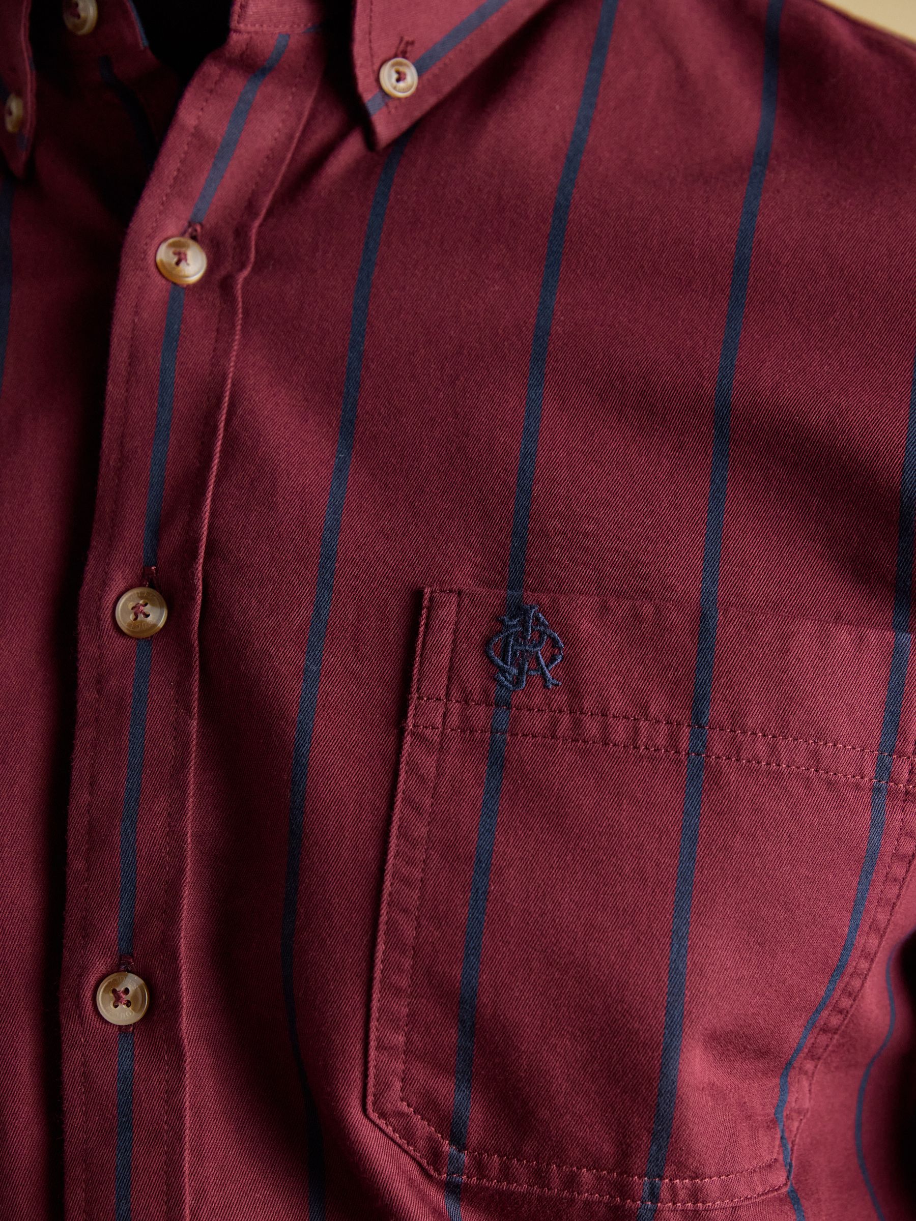 Cotton Twill Burgundy Red Stripe Shirt - Image 6 of 14