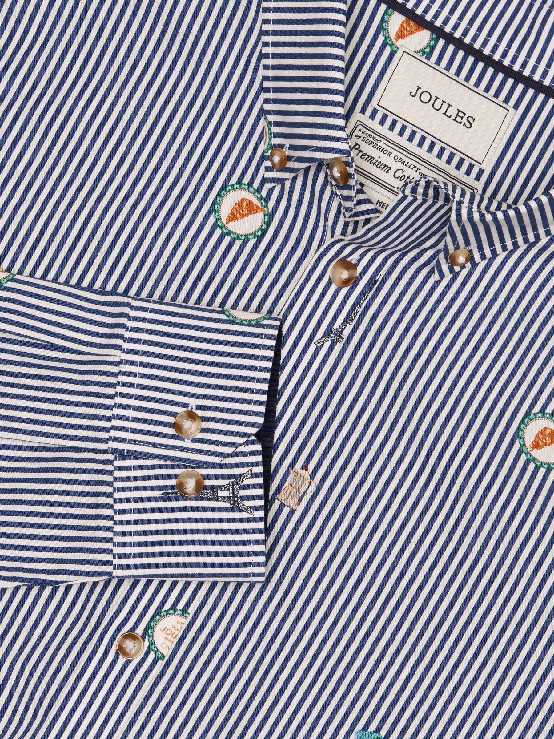 Classic Fit Blue Stripe with Paris Icons Cotton Printed Shirt - Image 1 of 10