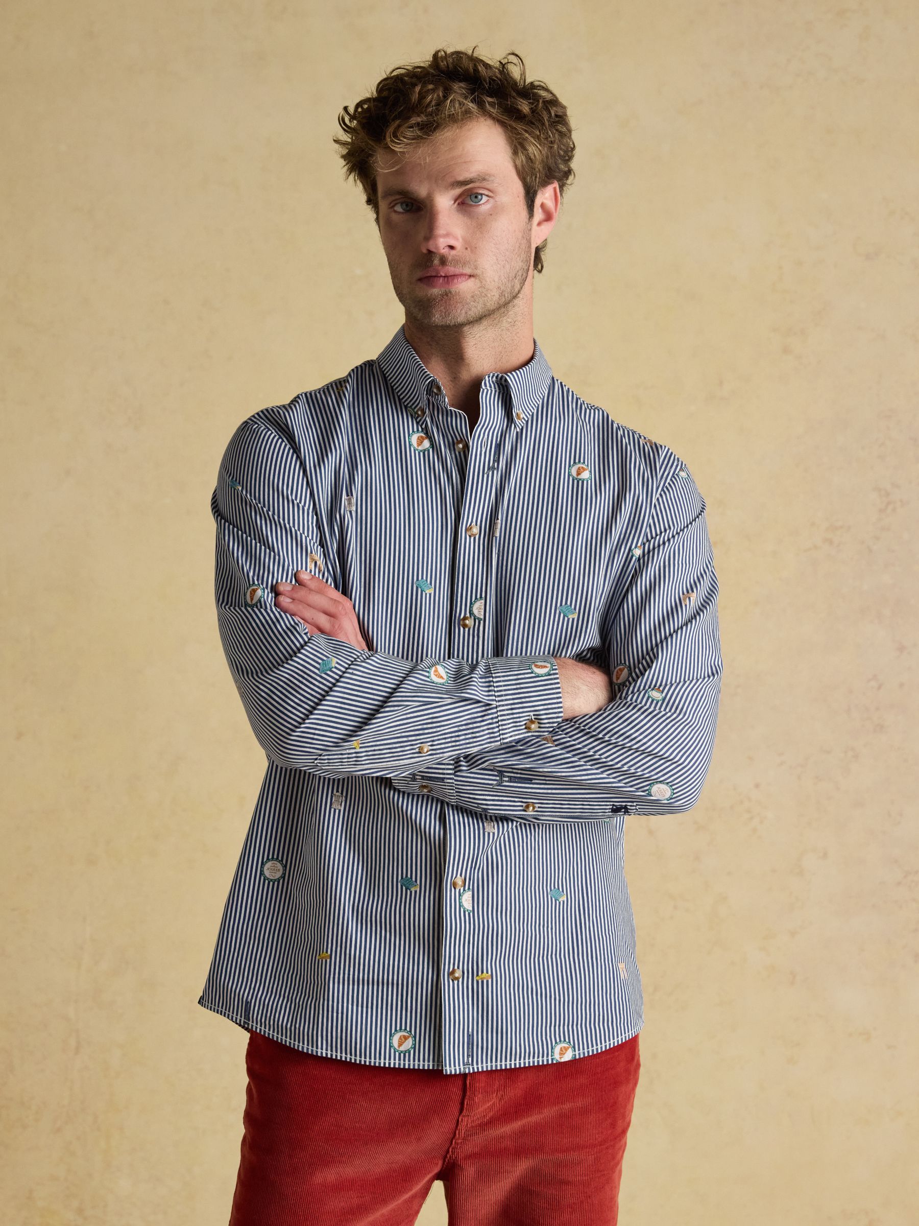 Classic Fit Blue Stripe with Paris Icons Cotton Printed Shirt - Image 2 of 10