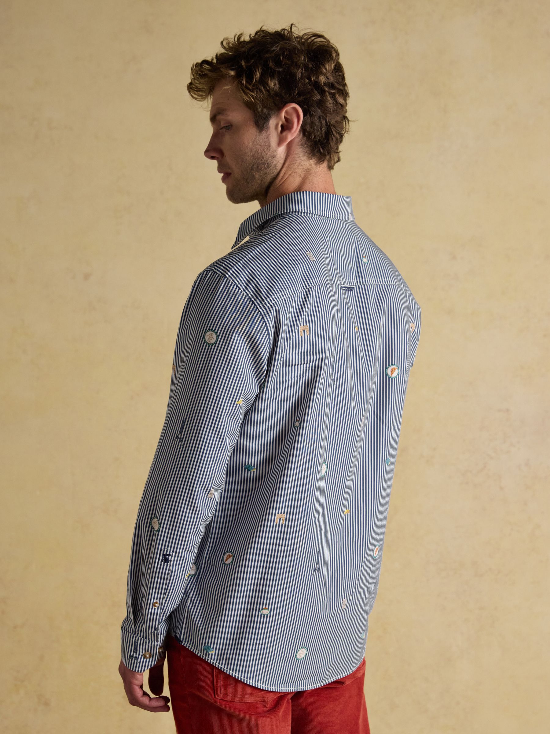 Classic Fit Blue Stripe with Paris Icons Cotton Printed Shirt - Image 3 of 10