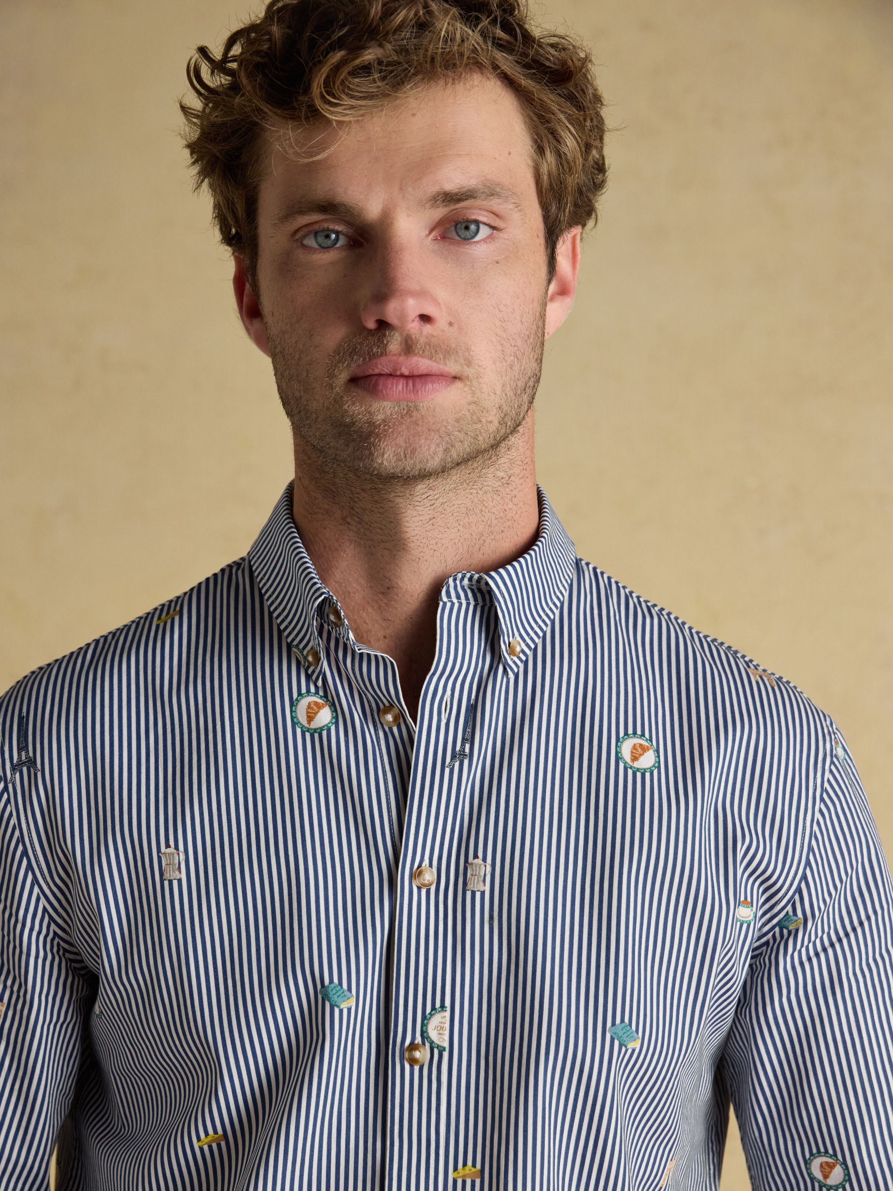 Classic Fit Blue Stripe with Paris Icons Cotton Printed Shirt - Image 6 of 10