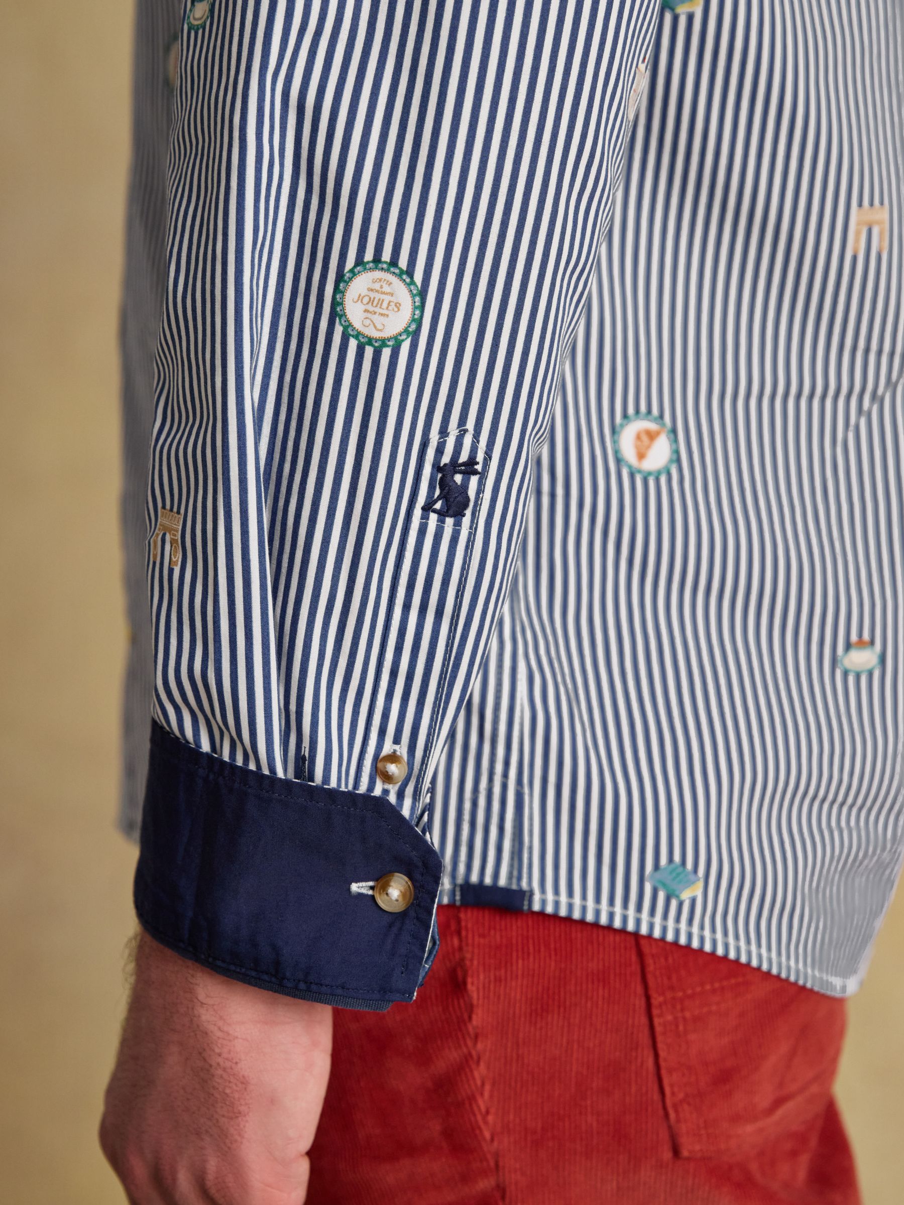 Classic Fit Blue Stripe with Paris Icons Cotton Printed Shirt - Image 8 of 10