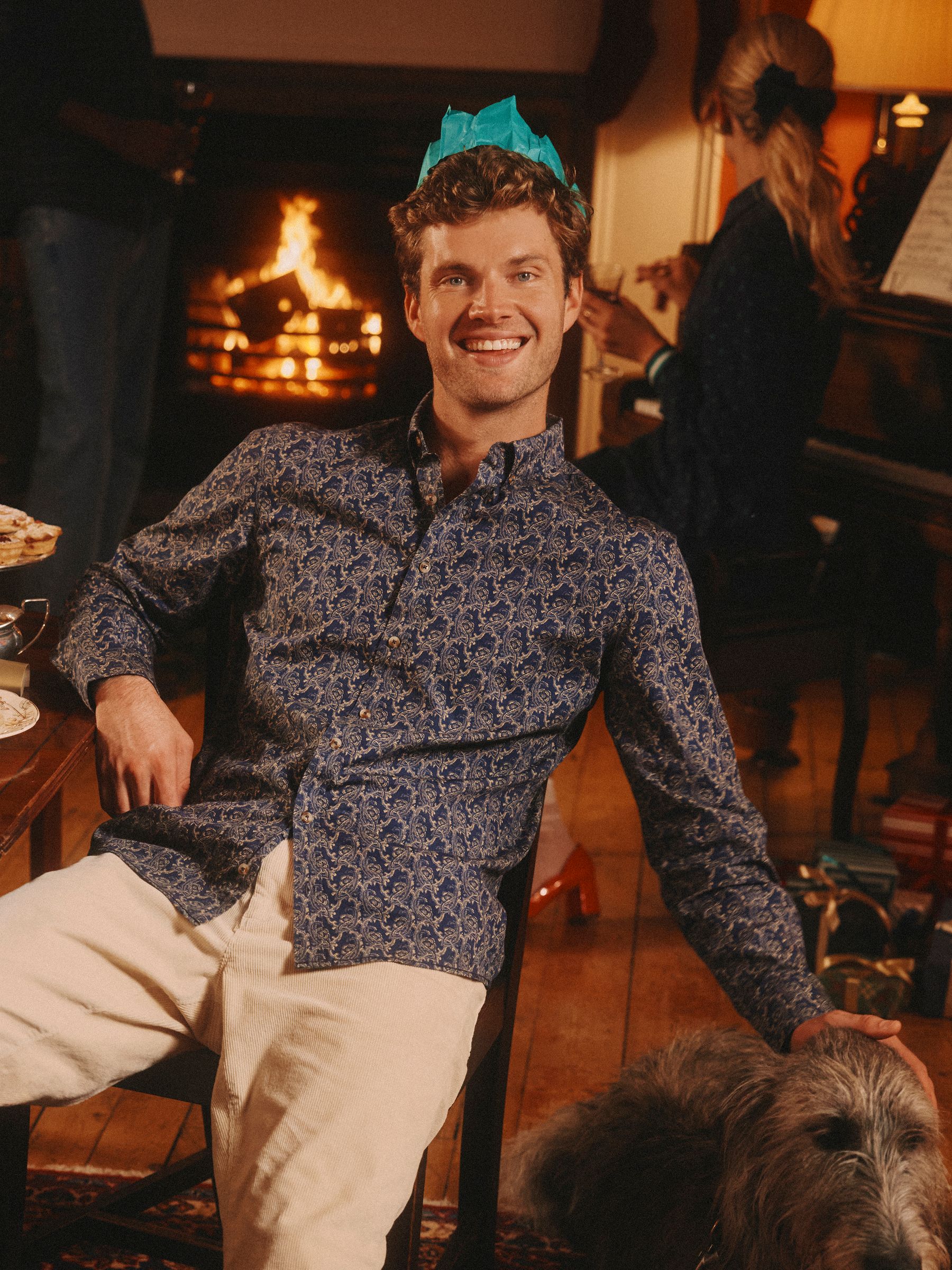 Classic Fit Navy Cotton Printed Shirt - Image 1 of 11