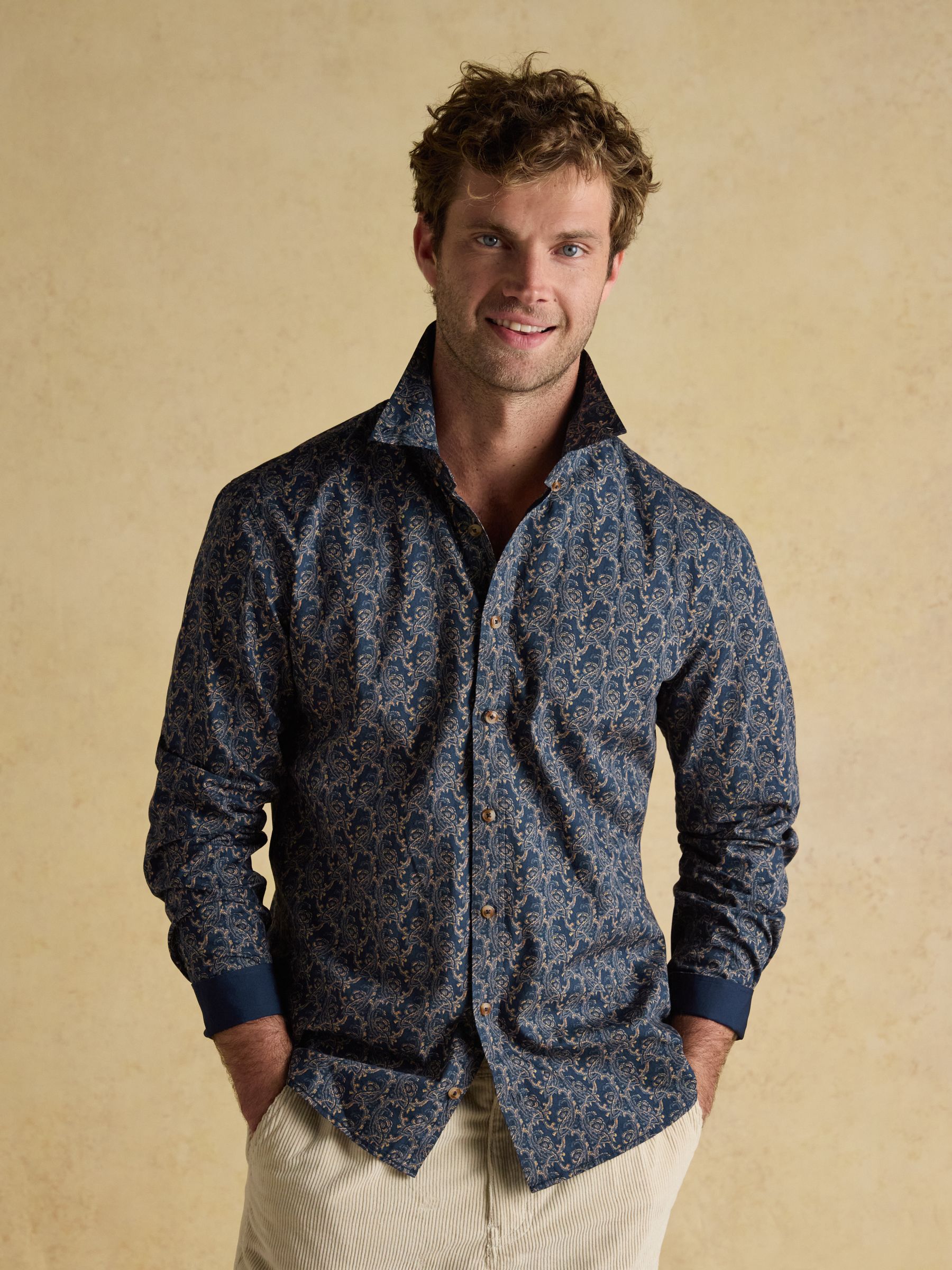 Classic Fit Navy Cotton Printed Shirt - Image 10 of 11