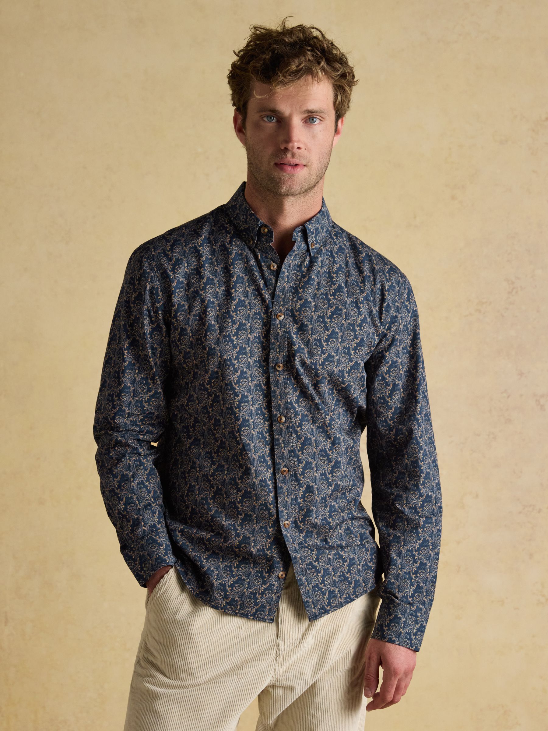 Classic Fit Navy Cotton Printed Shirt - Image 3 of 11
