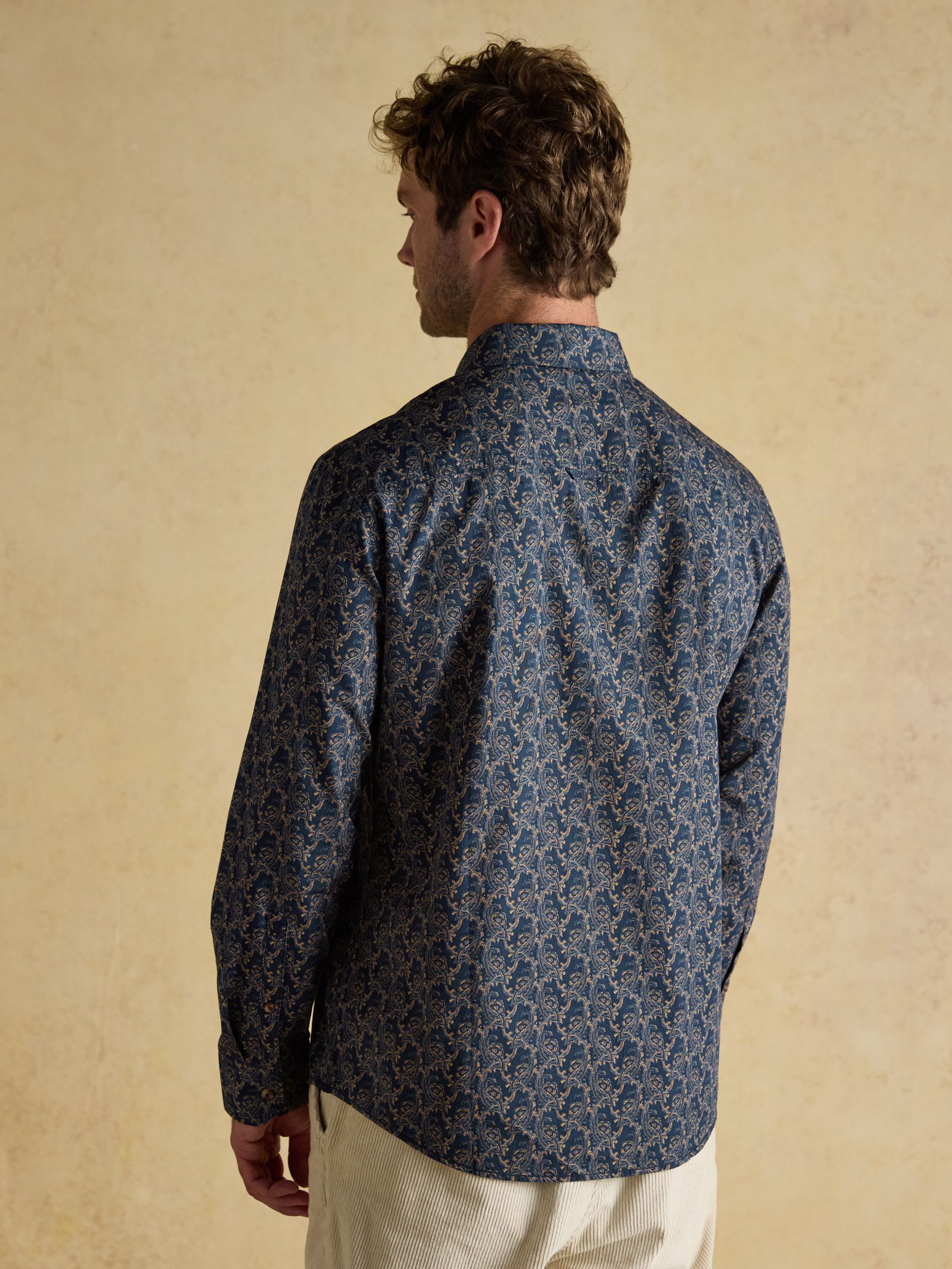 Classic Fit Navy Cotton Printed Shirt - Image 6 of 11