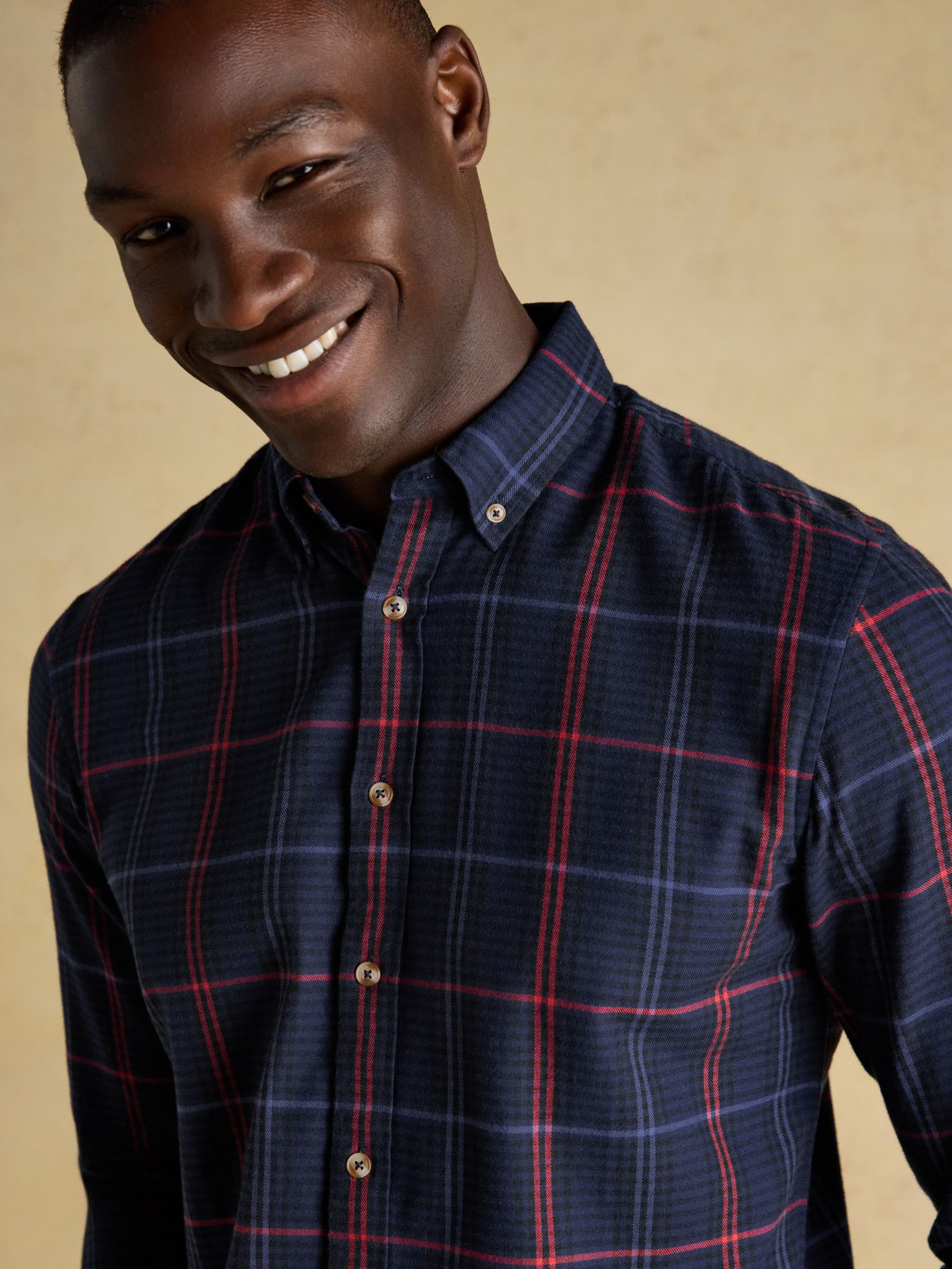 Lightweight Brushed Navy Flannel Cotton Shirt - Image 4 of 9