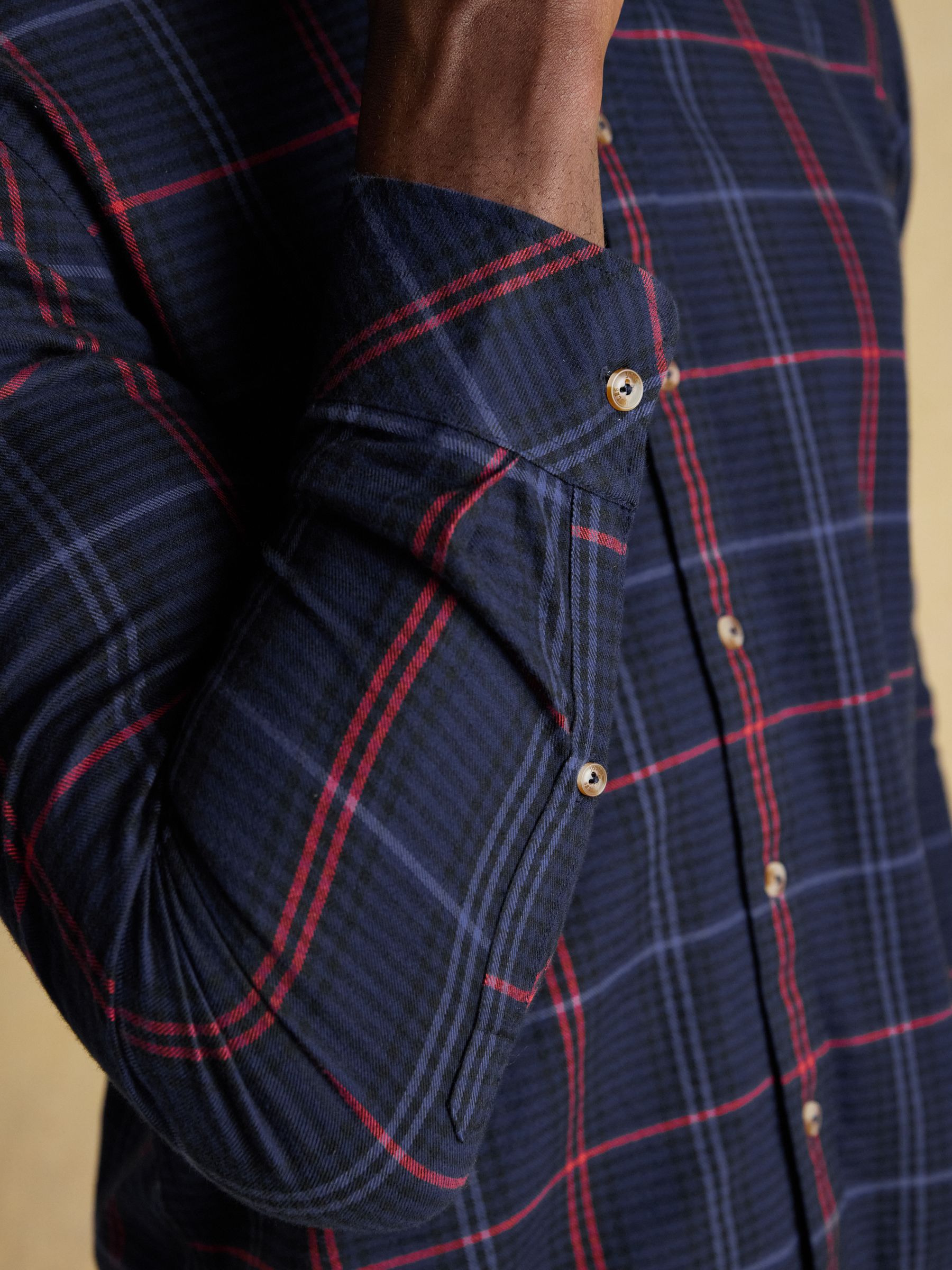 Lightweight Brushed Navy Flannel Cotton Shirt - Image 8 of 9