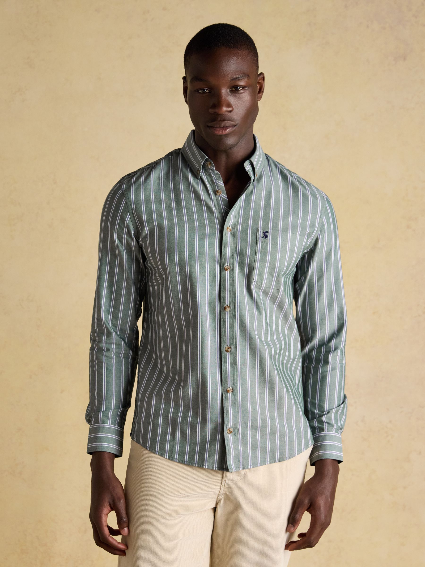 Dark Green Striped Classic Fit Oxford Shirt
