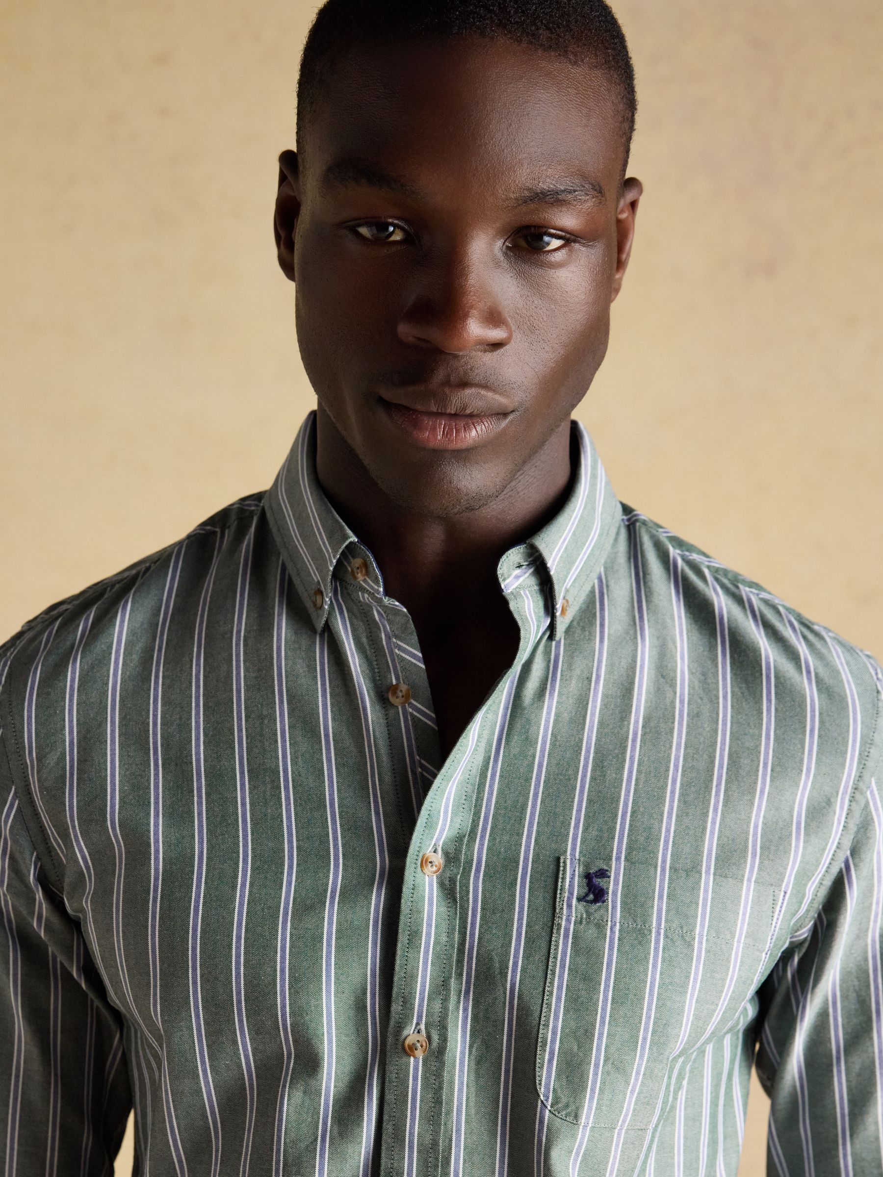 Oxford Classic Fit Dark Green Stripe Cotton Shirt - Image 6 of 10