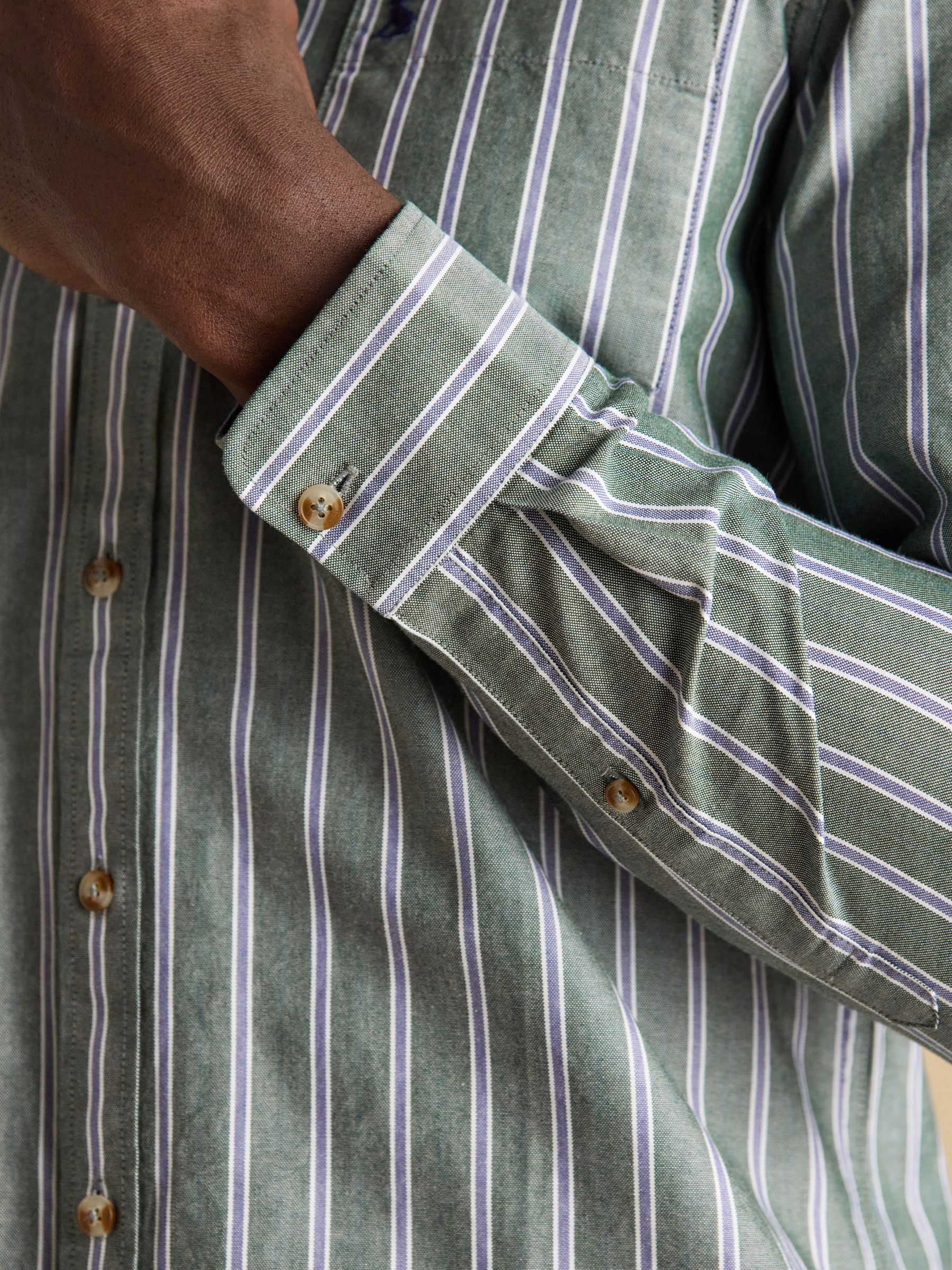 Oxford Classic Fit Dark Green Stripe Cotton Shirt - Image 7 of 10