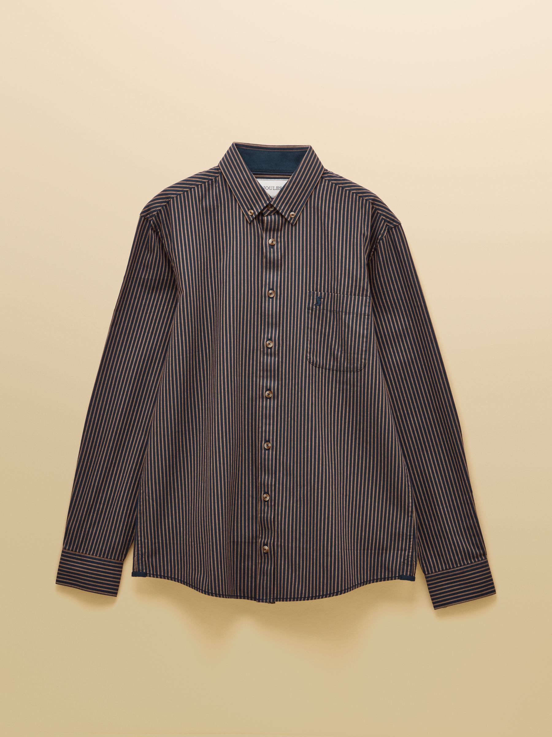 Oxford Classic Fit Navy Brown Stripe Cotton Shirt - Image 10 of 10 Oxford Classic Fit Navy Brown Stripe Cotton Shirt - Image 10 of 10