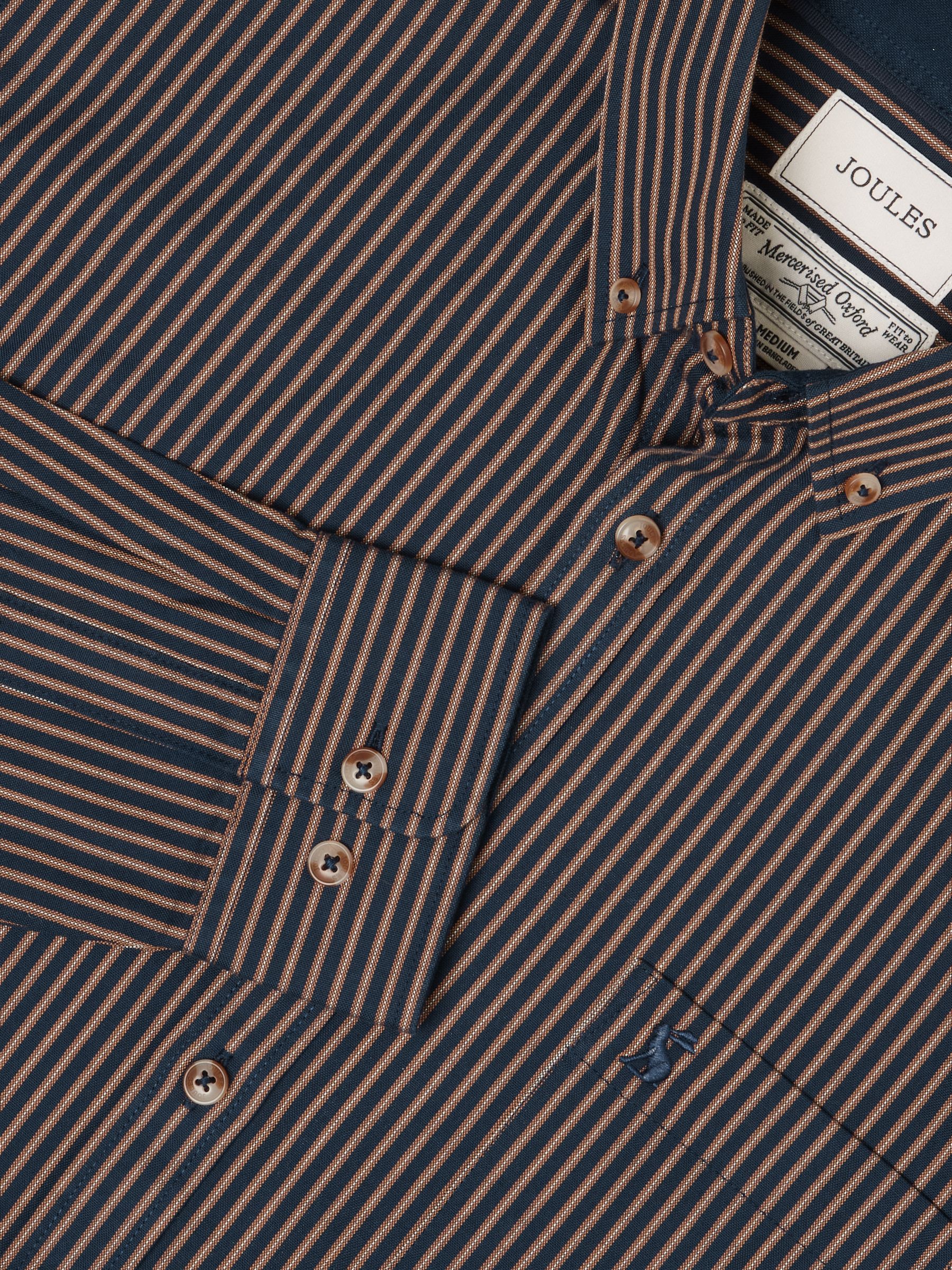 Oxford Classic Fit Navy Brown Stripe Cotton Shirt - Image 2 of 10 Oxford Classic Fit Navy Brown Stripe Cotton Shirt - Image 2 of 10