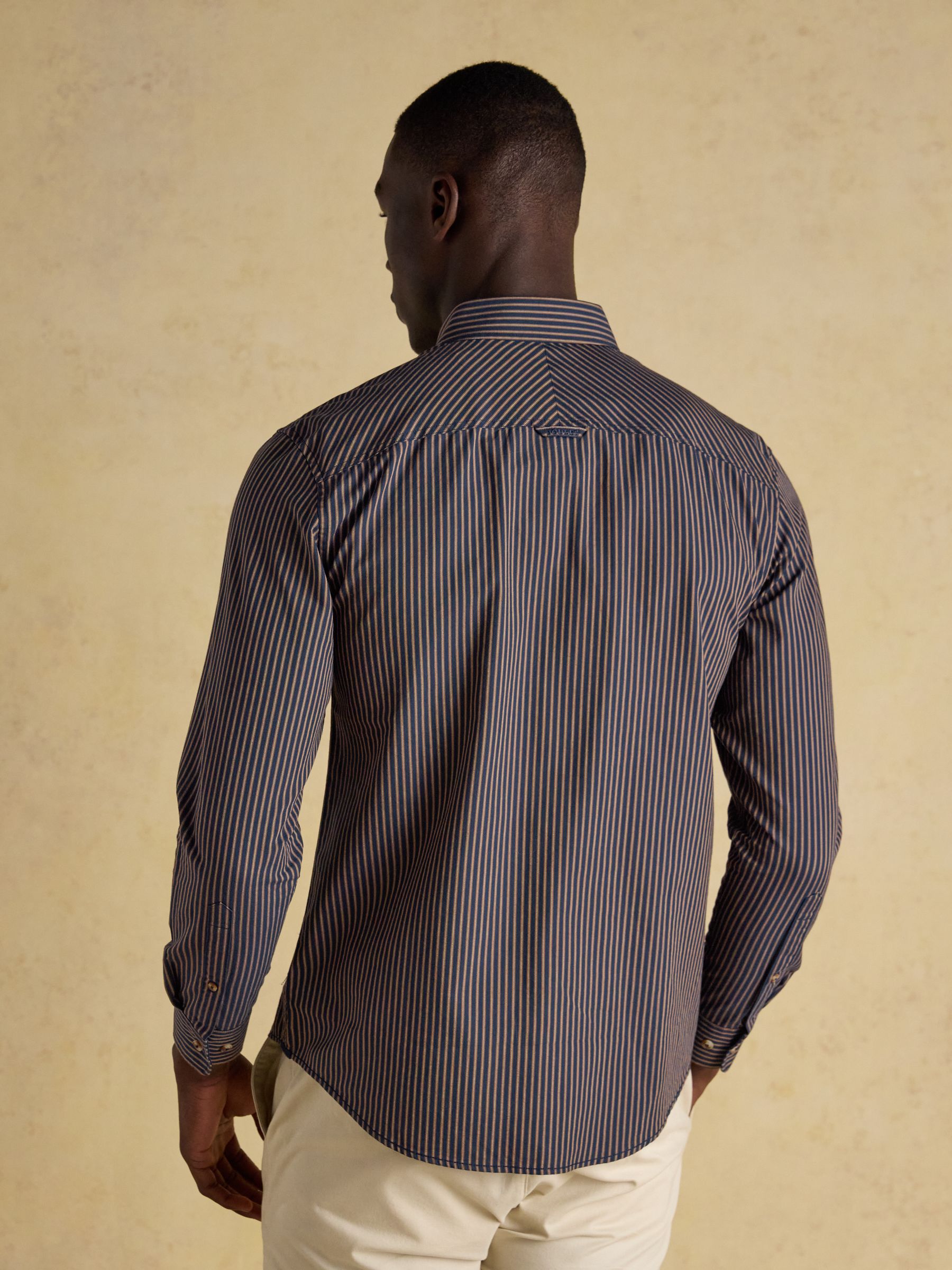 Oxford Classic Fit Navy Brown Stripe Cotton Shirt - Image 3 of 10