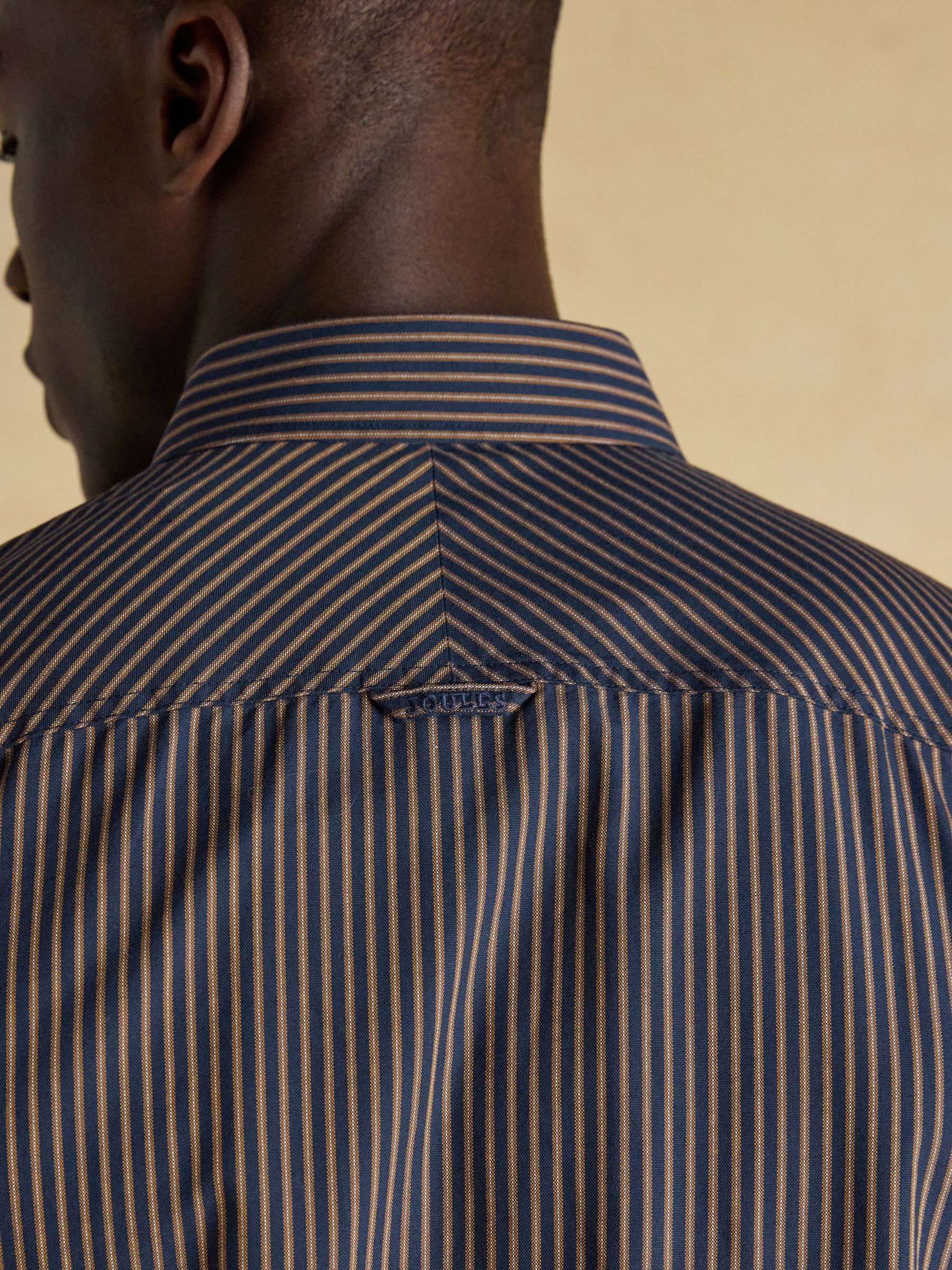 Oxford Classic Fit Navy Brown Stripe Cotton Shirt - Image 9 of 10