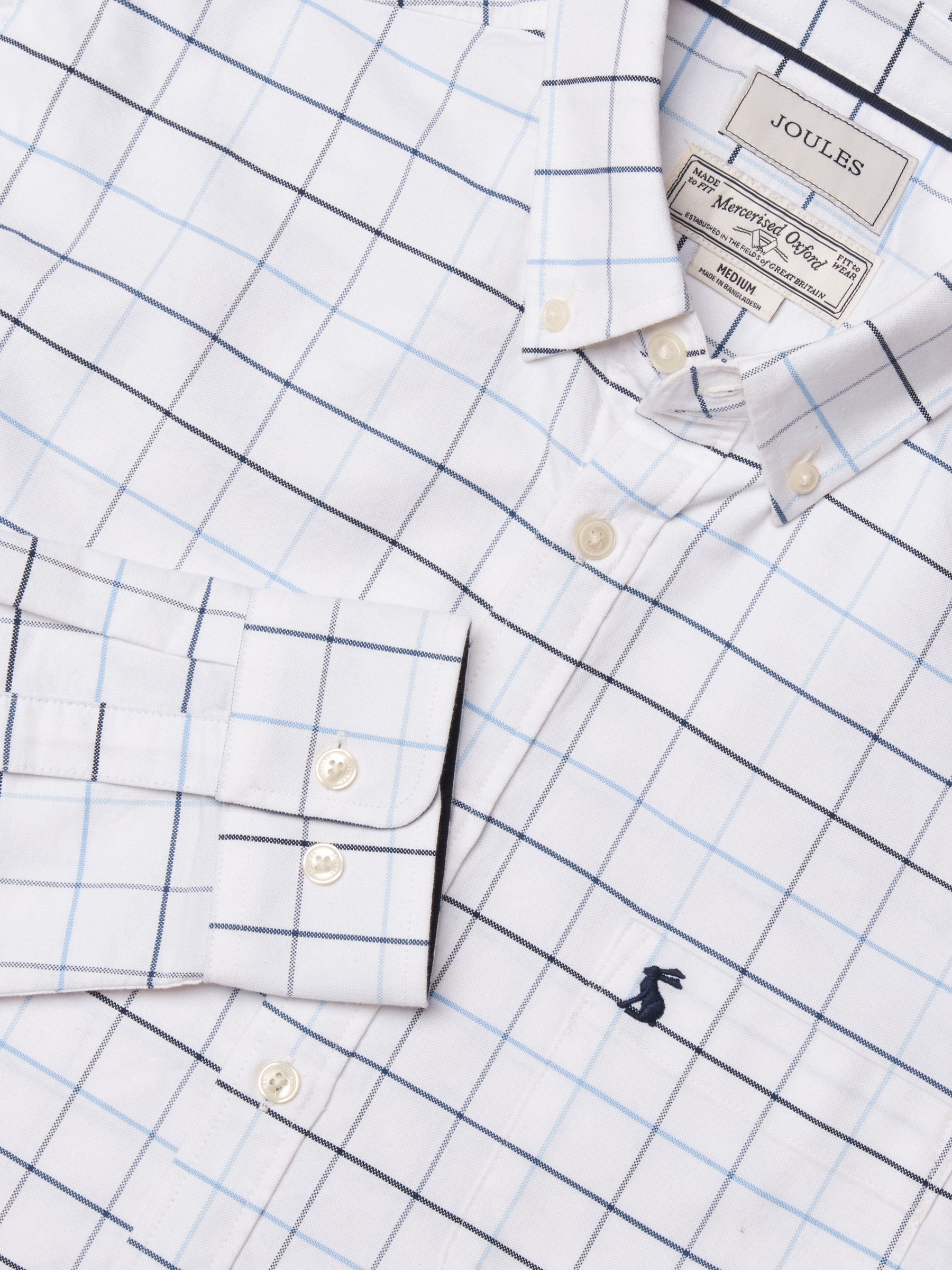 Oxford Classic Fit White Blue Check Long Sleeve Cotton Shirt - Image 2 of 12