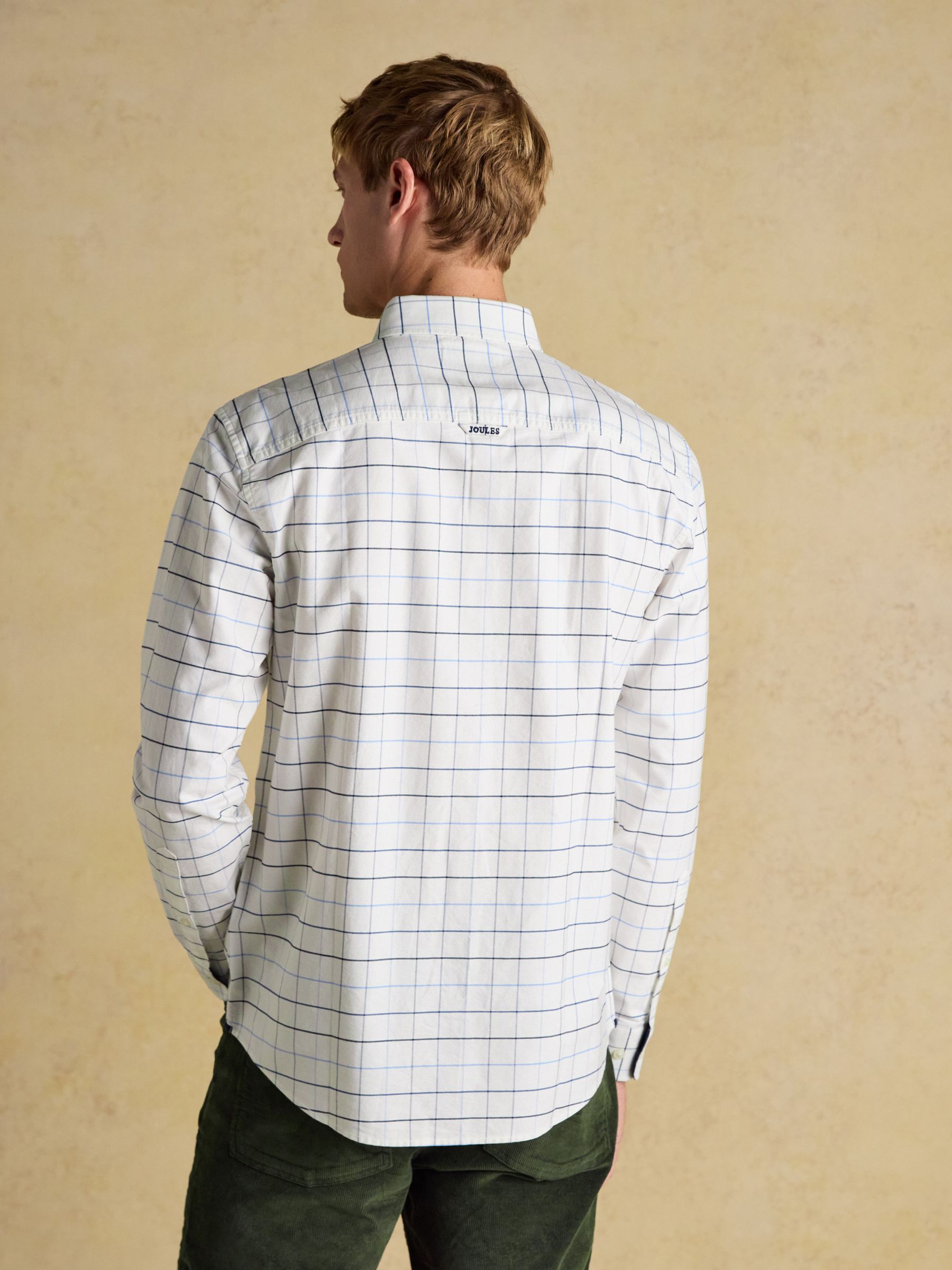 Oxford Classic Fit White Blue Check Long Sleeve Cotton Shirt - Image 3 of 12