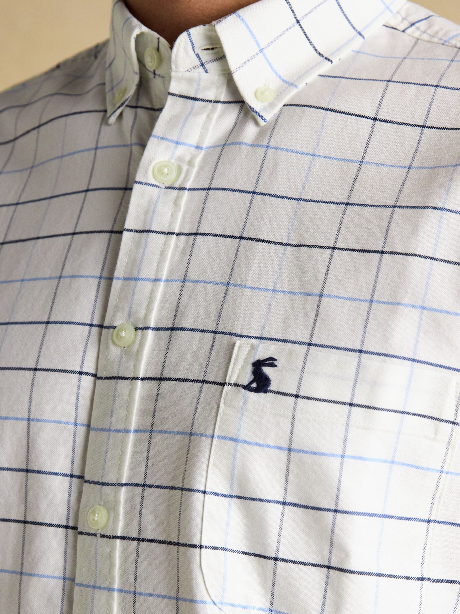 Oxford Classic Fit White Blue Check Long Sleeve Cotton Shirt - Image 7 of 12