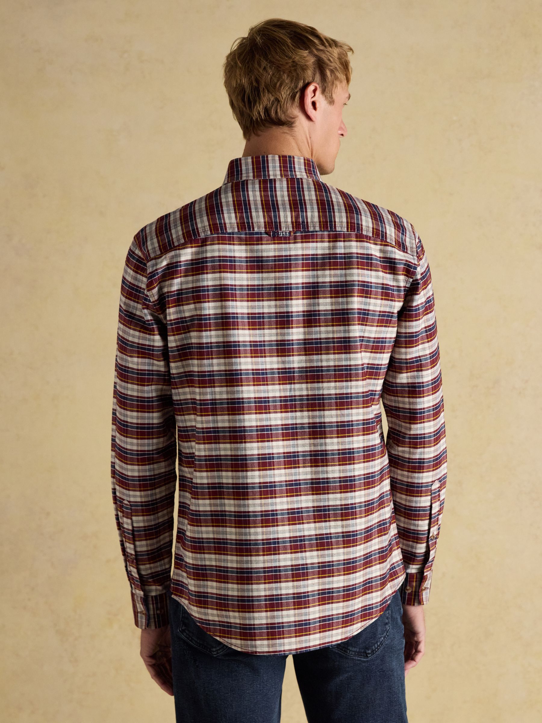 Oxford Classic Fit Red Check Long Sleeve Cotton Shirt - Image 3 of 12