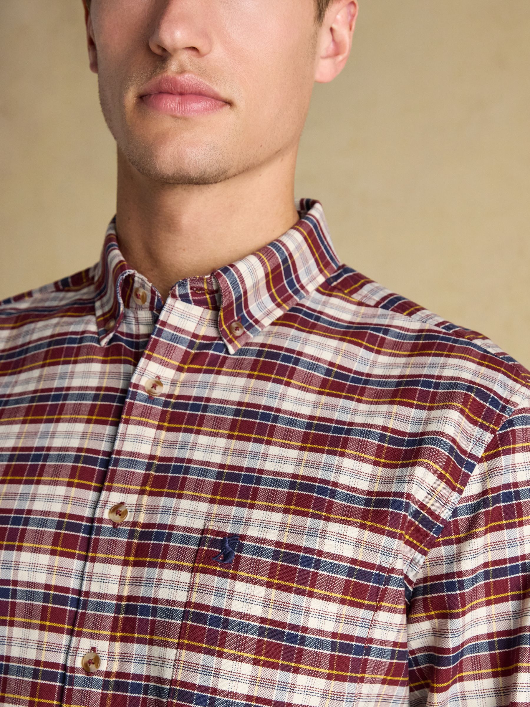 Oxford Classic Fit Red Check Long Sleeve Cotton Shirt - Image 6 of 12