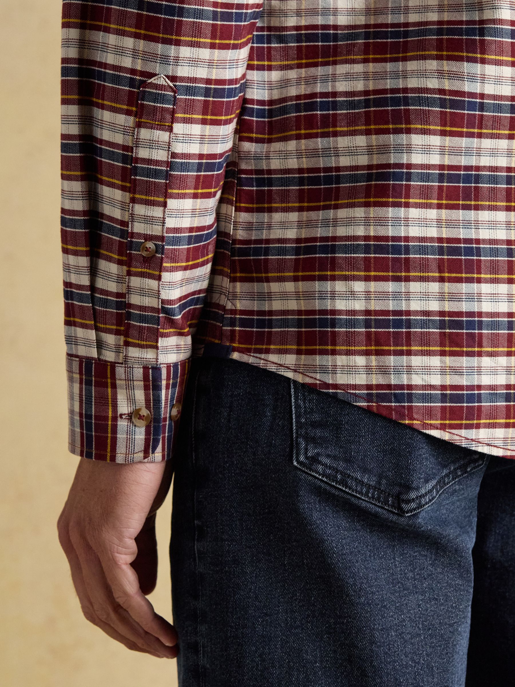 Oxford Classic Fit Red Check Long Sleeve Cotton Shirt - Image 7 of 12