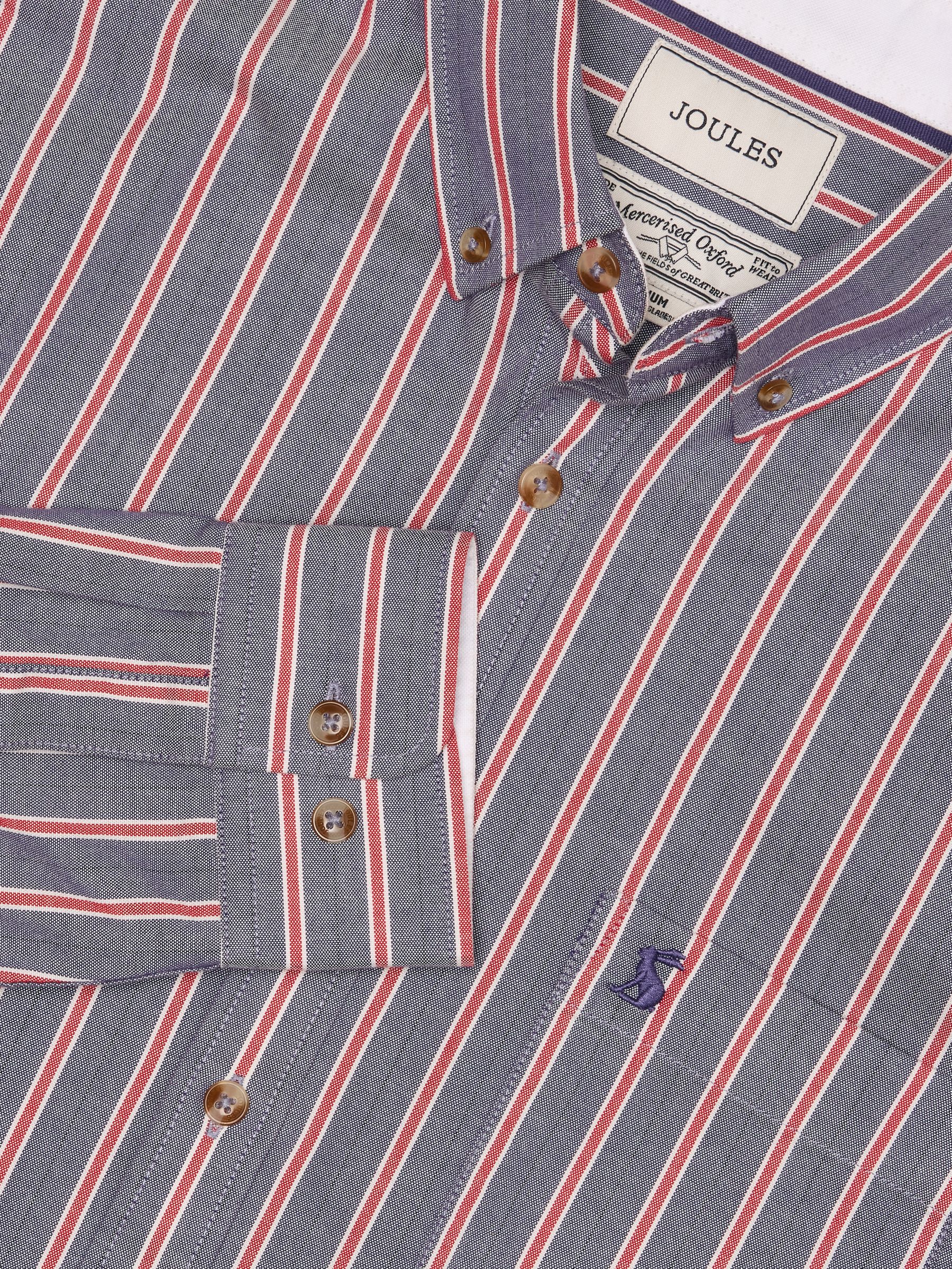 Oxford Classic Fit Blue Red Stripe Cotton Shirt - Image 2 of 10 Oxford Classic Fit Blue Red Stripe Cotton Shirt - Image 2 of 10