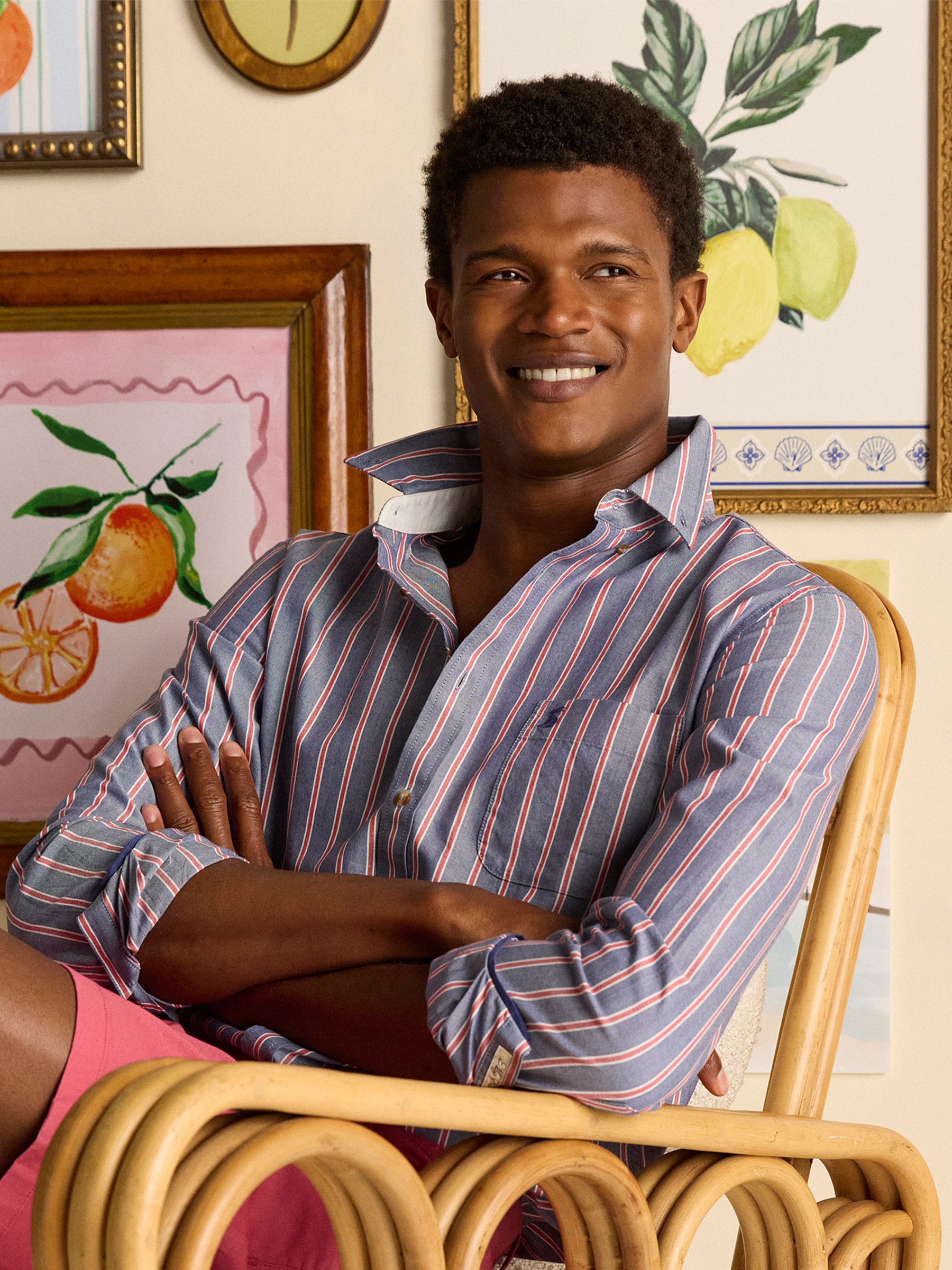 Oxford Classic Fit Blue Red Stripe Cotton Shirt - Image 3 of 10