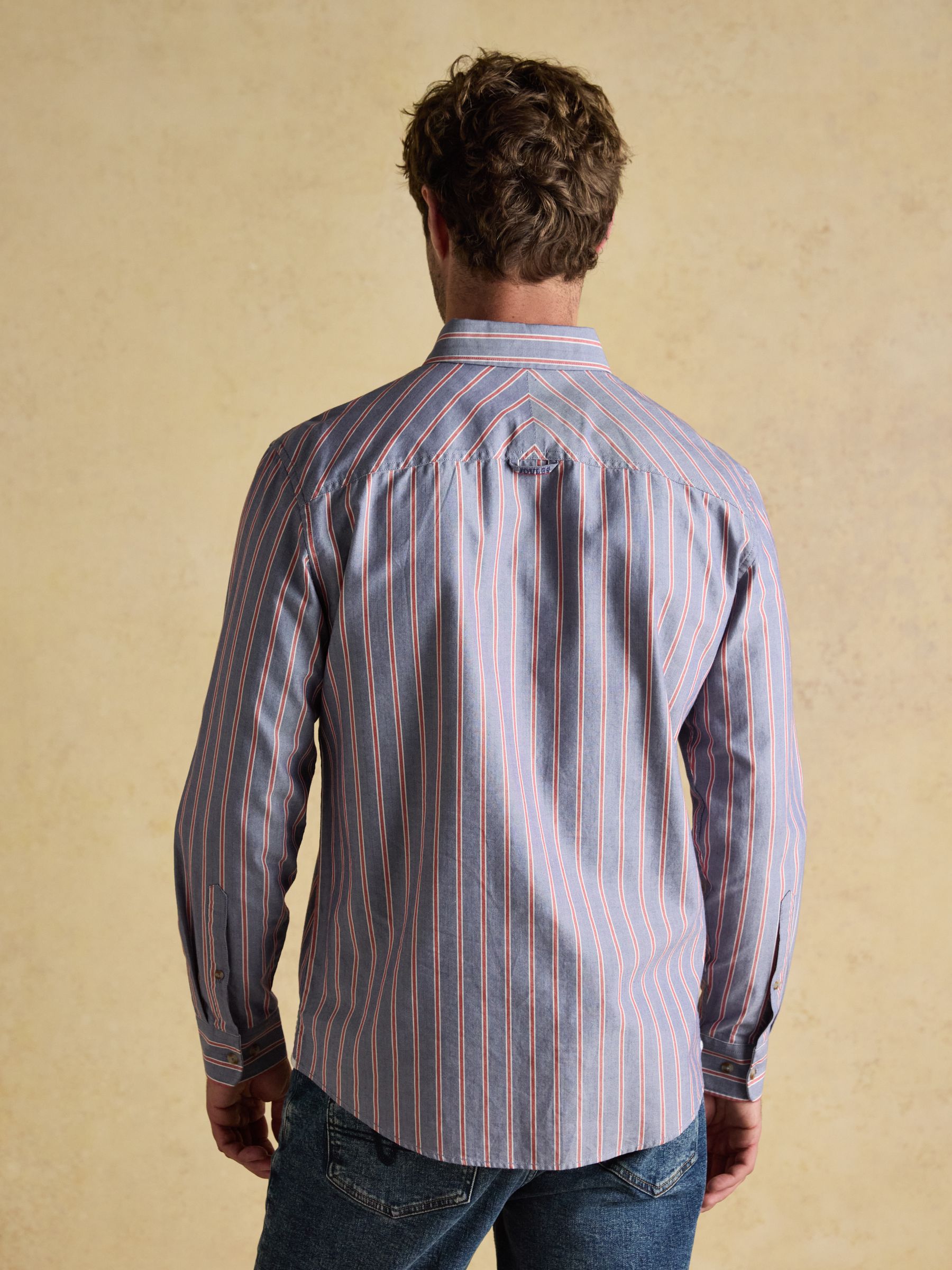 Oxford Classic Fit Blue Red Stripe Cotton Shirt - Image 4 of 10