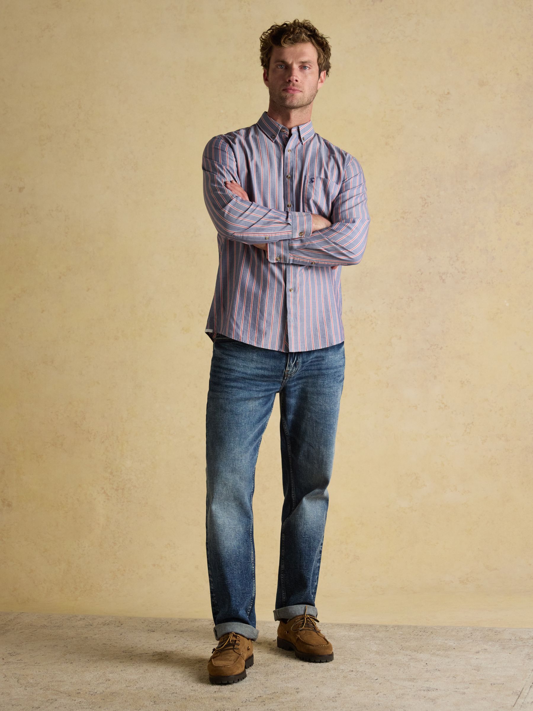 Oxford Classic Fit Blue Red Stripe Cotton Shirt - Image 5 of 10