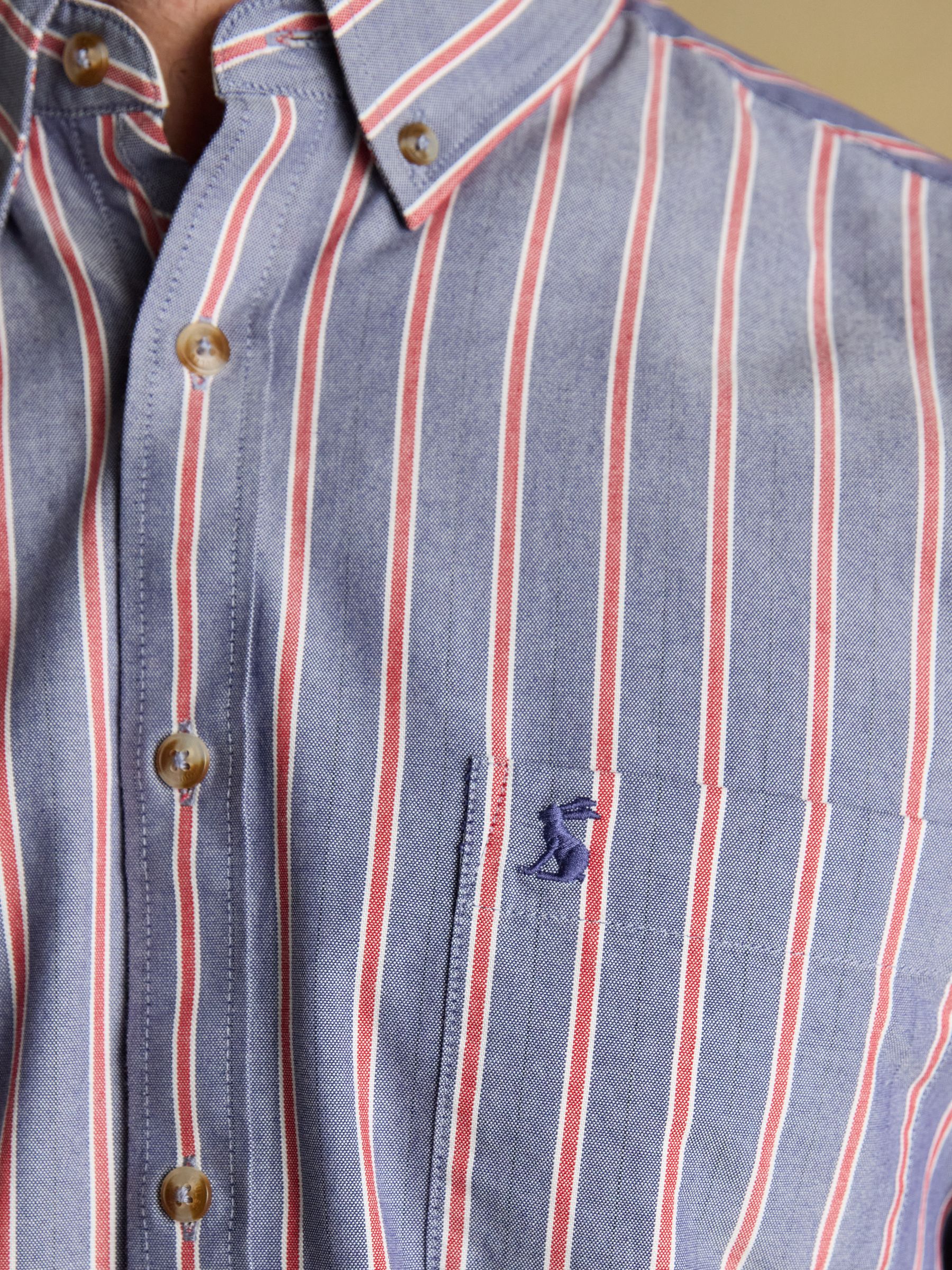 Oxford Classic Fit Blue Red Stripe Cotton Shirt - Image 6 of 10