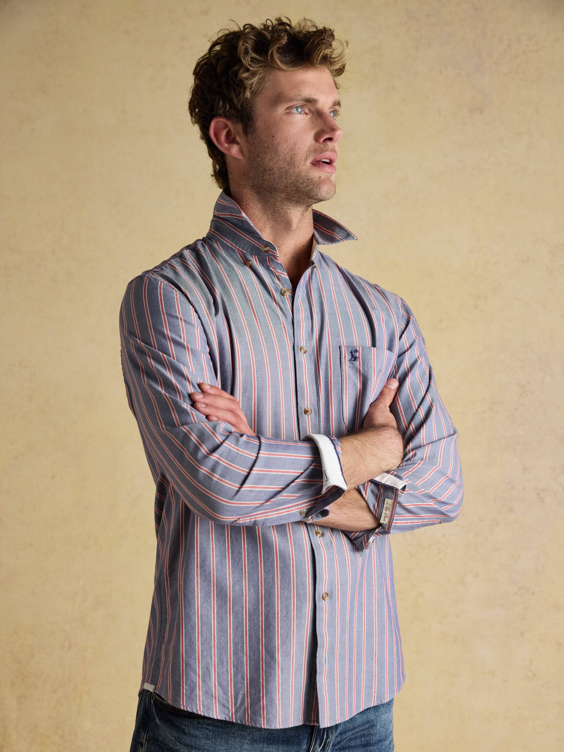Oxford Classic Fit Blue Red Stripe Cotton Shirt - Image 8 of 10