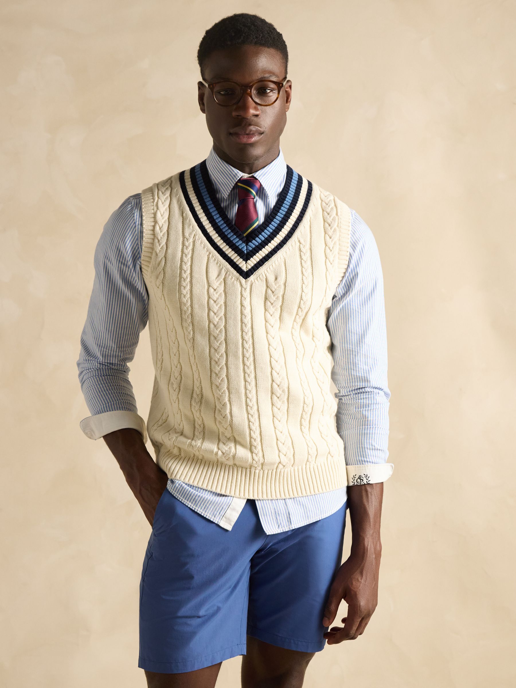 Headingly Cream Cable Knit Cricket Vest - Image 1 of 7 Headingly Cream Cable Knit Cricket Vest - Image 1 of 7