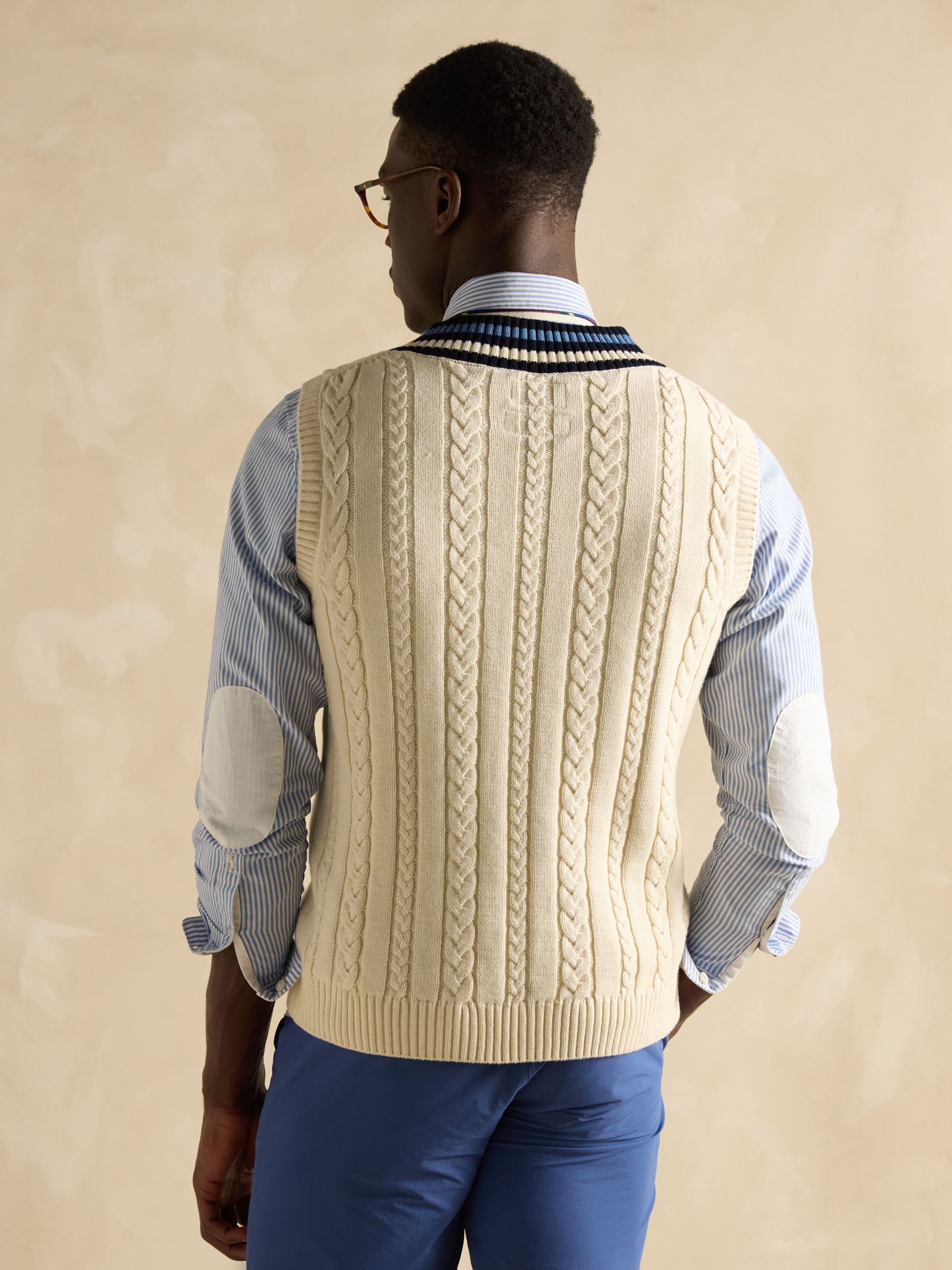 Headingly Cream Cable Knit Cricket Vest | Joules