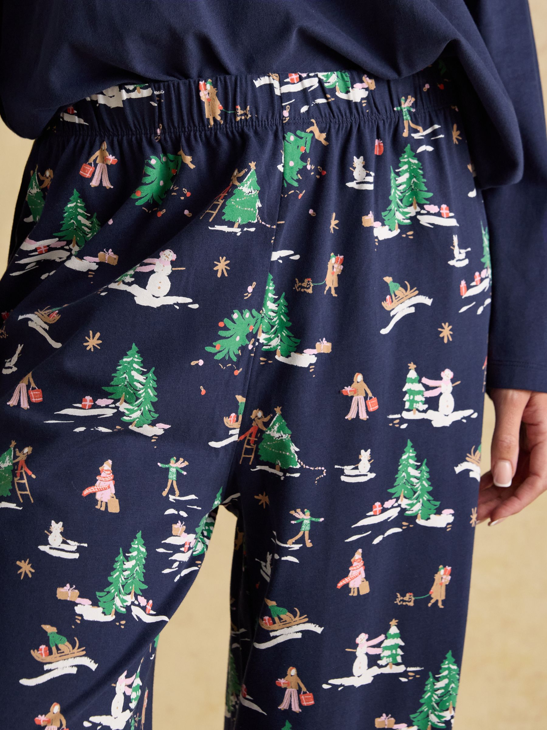 Lyla Navy Festive Long Sleeve Jersey Cotton Pyjama Set - Image 5 of 7