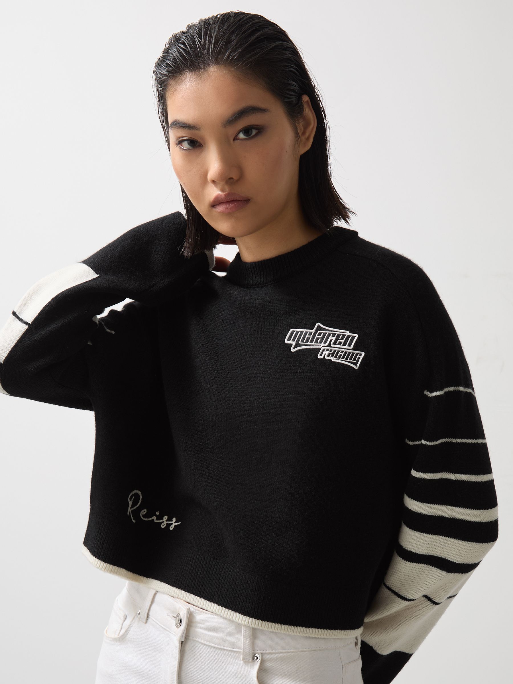 McLaren F1 Team Cropped Jumper Wool-Cashmere in Black/White - Image 3 of 9