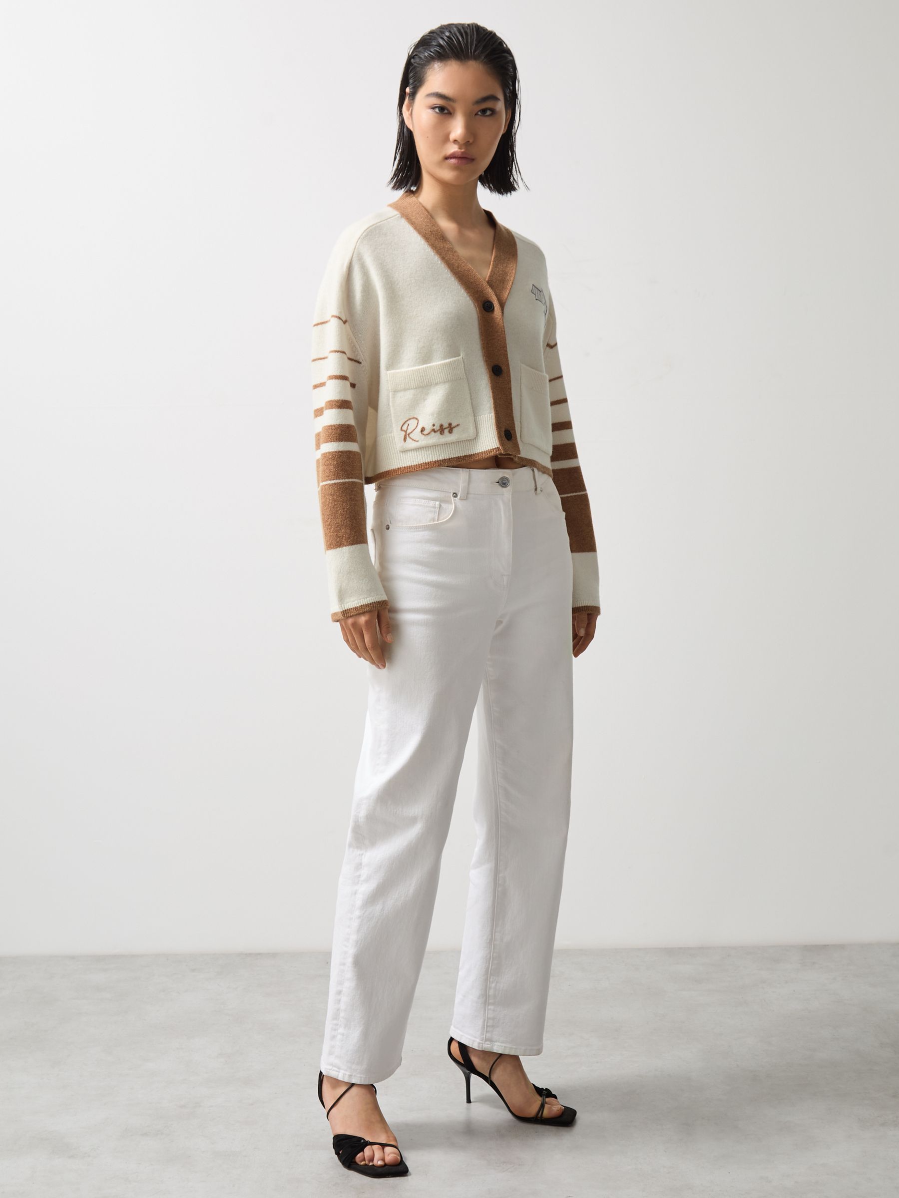 McLaren F1 Team Crop Varsity Cardigan in Off White/Camel - Image 4 of 9